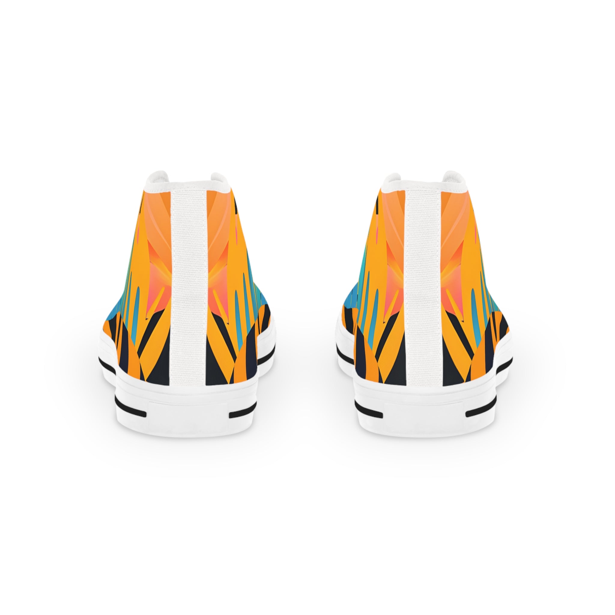 Palm Leaves x Tiger Stripes Orange and Blue Men's High Top Sneakers, Artsulli - Art is Long, Life is Short, Shoes, , , , , , , 