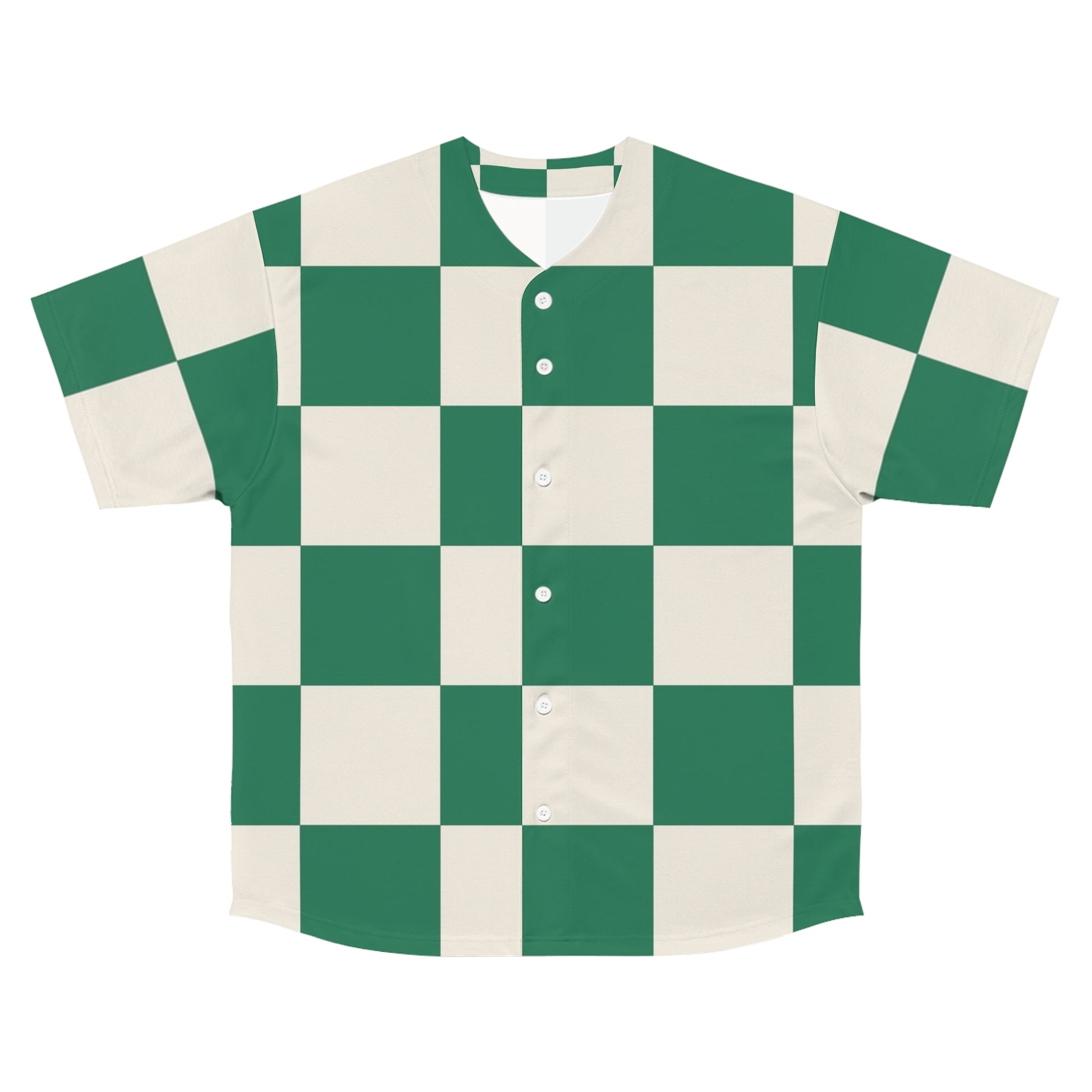 Checkerboard Dark Green Men's Baseball Jersey (AOP), Artsulli - Art is Long, Life is Short, All Over Prints, Size, S, Color, Seam thread color automatically matched to design, , , 27142213399706871663