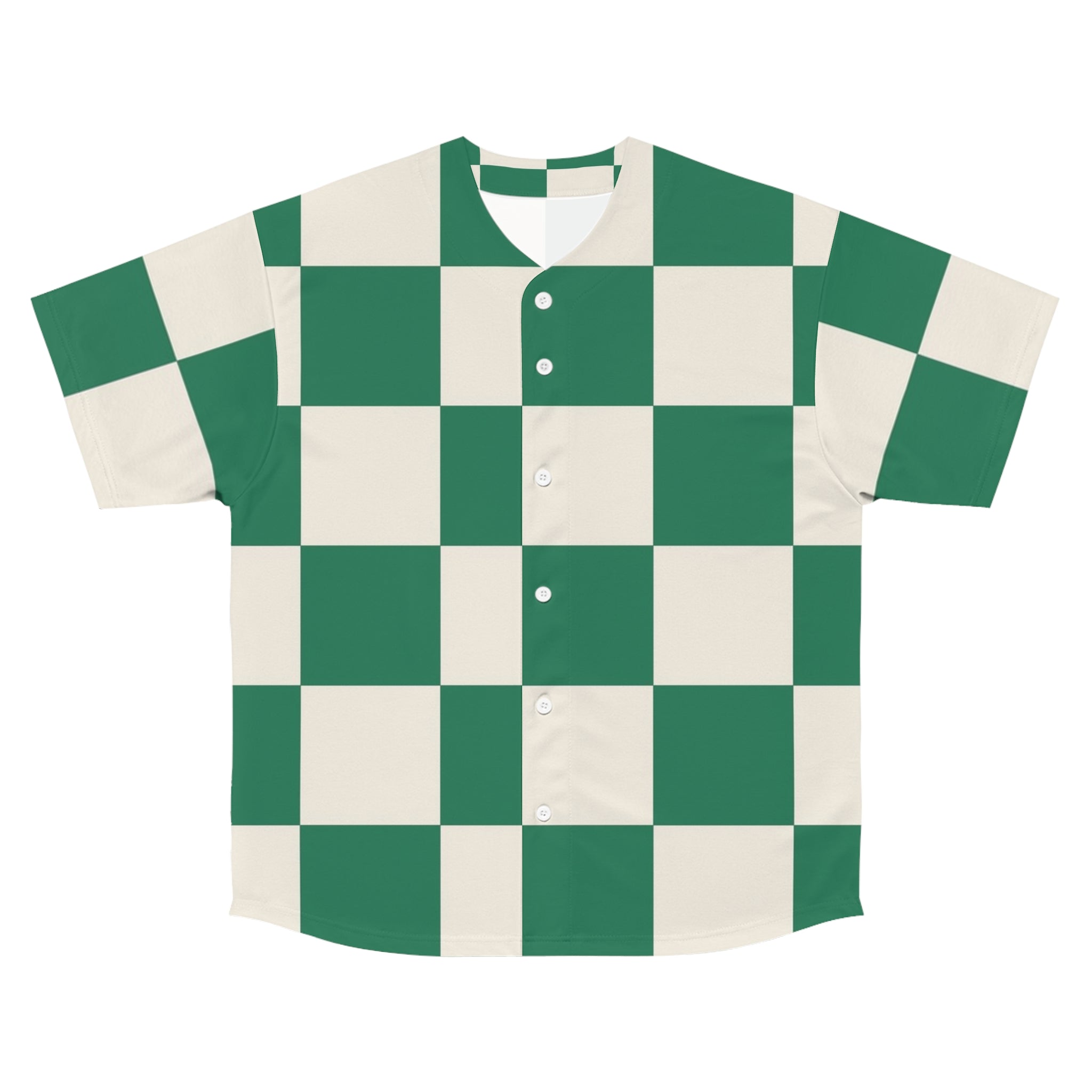 Checkerboard Dark Green Men's Baseball Jersey (AOP), Artsulli - Art is Long, Life is Short, All Over Prints, Size, S, Color, Seam thread color automatically matched to design, , , 27142213399706871663