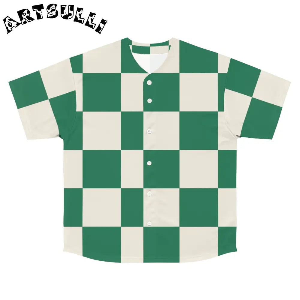 JAKKOUTTHEBXX Checkerboard Dark Green Men’s Baseball Jersey (AOP)