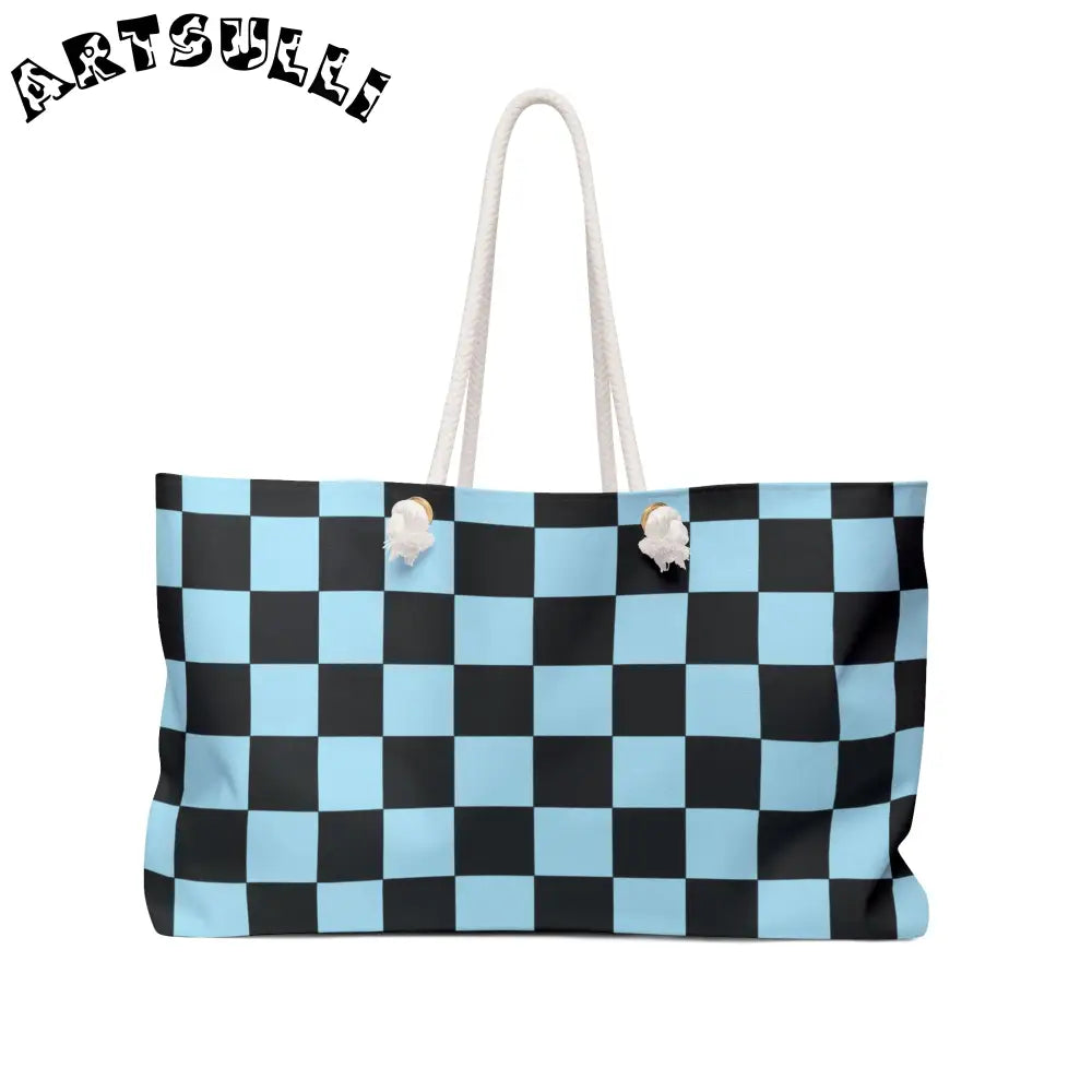 JAKKOUTTHEBXX Checkerboard Black and Blue Weekender Bag