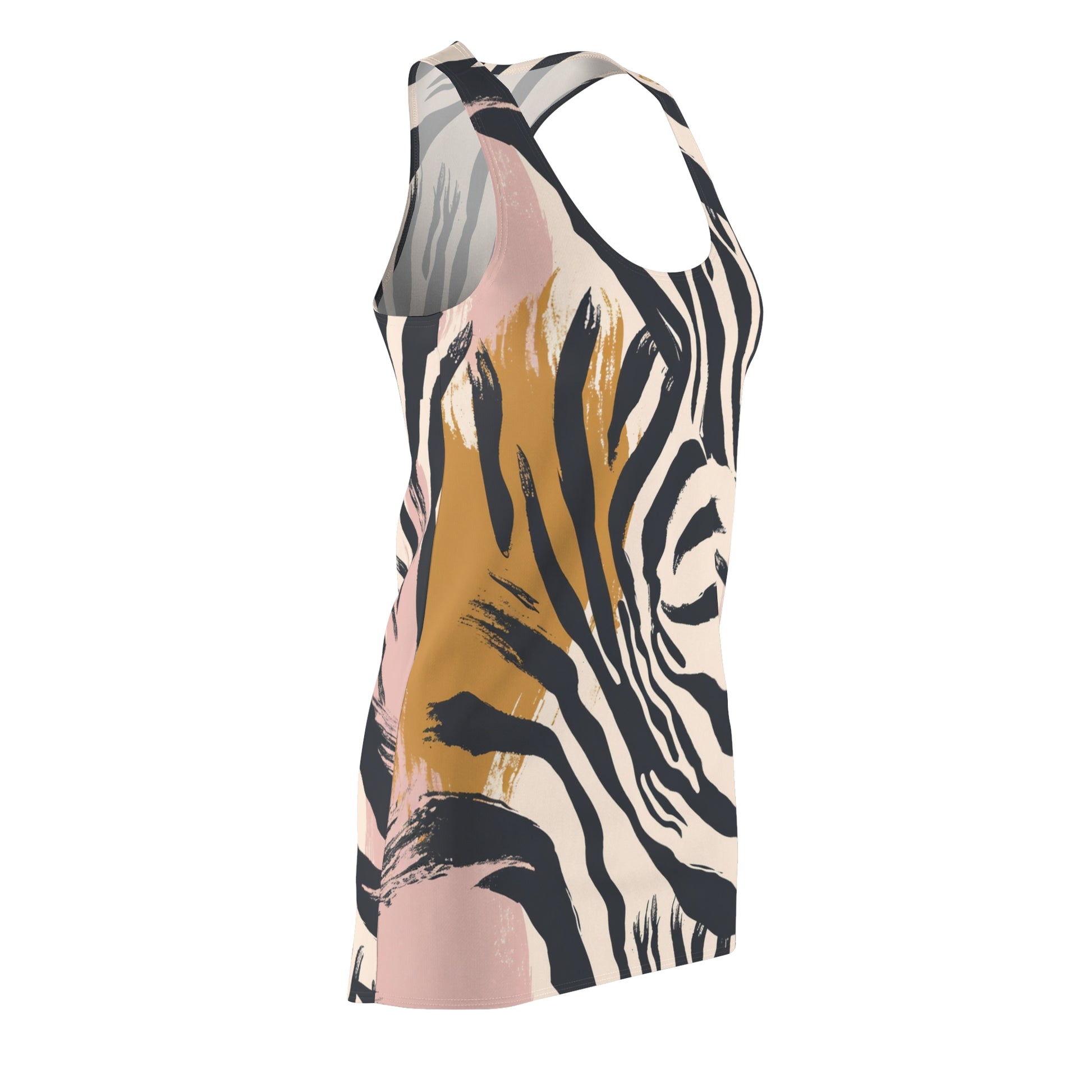 Beige Zebra Jungle Flats Women's Cut & Sew Racerback Dress (AOP), Artsulli - Art is Long, Life is Short, All Over Prints, , , , , , , 