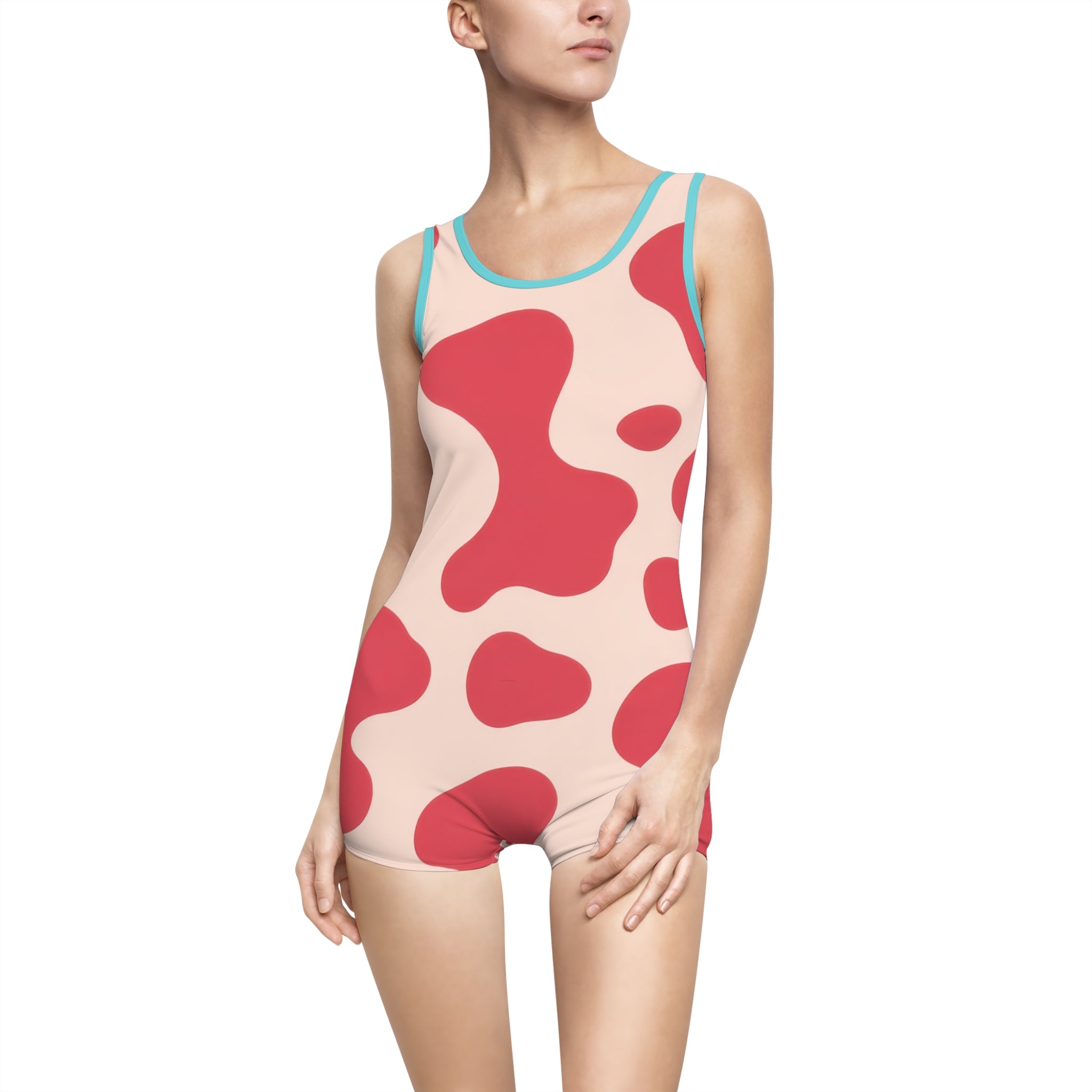 Red Jungle Cow Women's Vintage Swimsuit (AOP), Artsulli - Art is Long, Life is Short, All Over Prints, Color, Ocean, Size, XS, , , 18225066649462238006