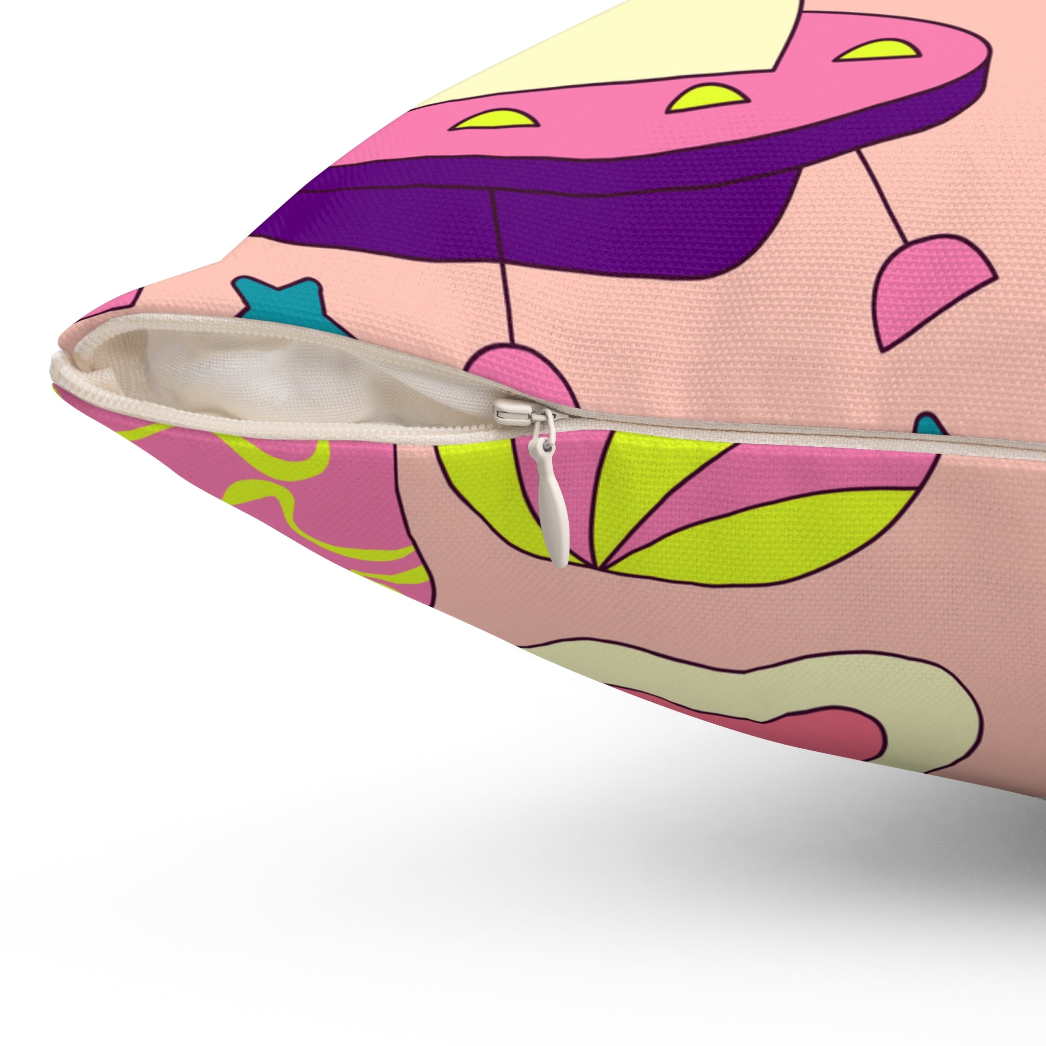 Trippy Spaceships Pink Spun Polyester Square Pillow, Artsulli - Art is Long, Life is Short, Home Decor, , , , , , , 
