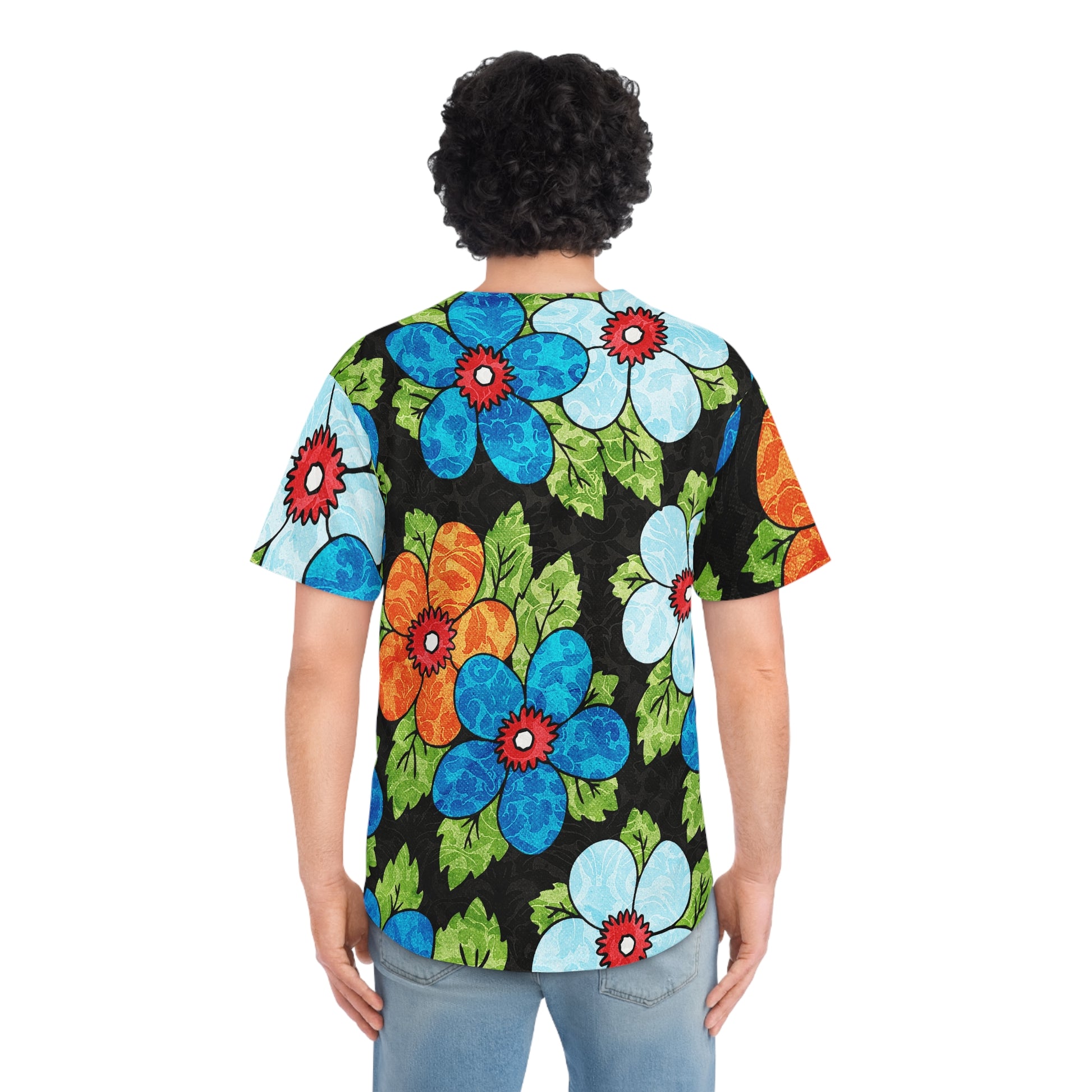 Groovy Black Floral Kl II Men's Baseball Jersey (AOP), Artsulli - Art is Long, Life is Short, All Over Prints, , , , , , , 