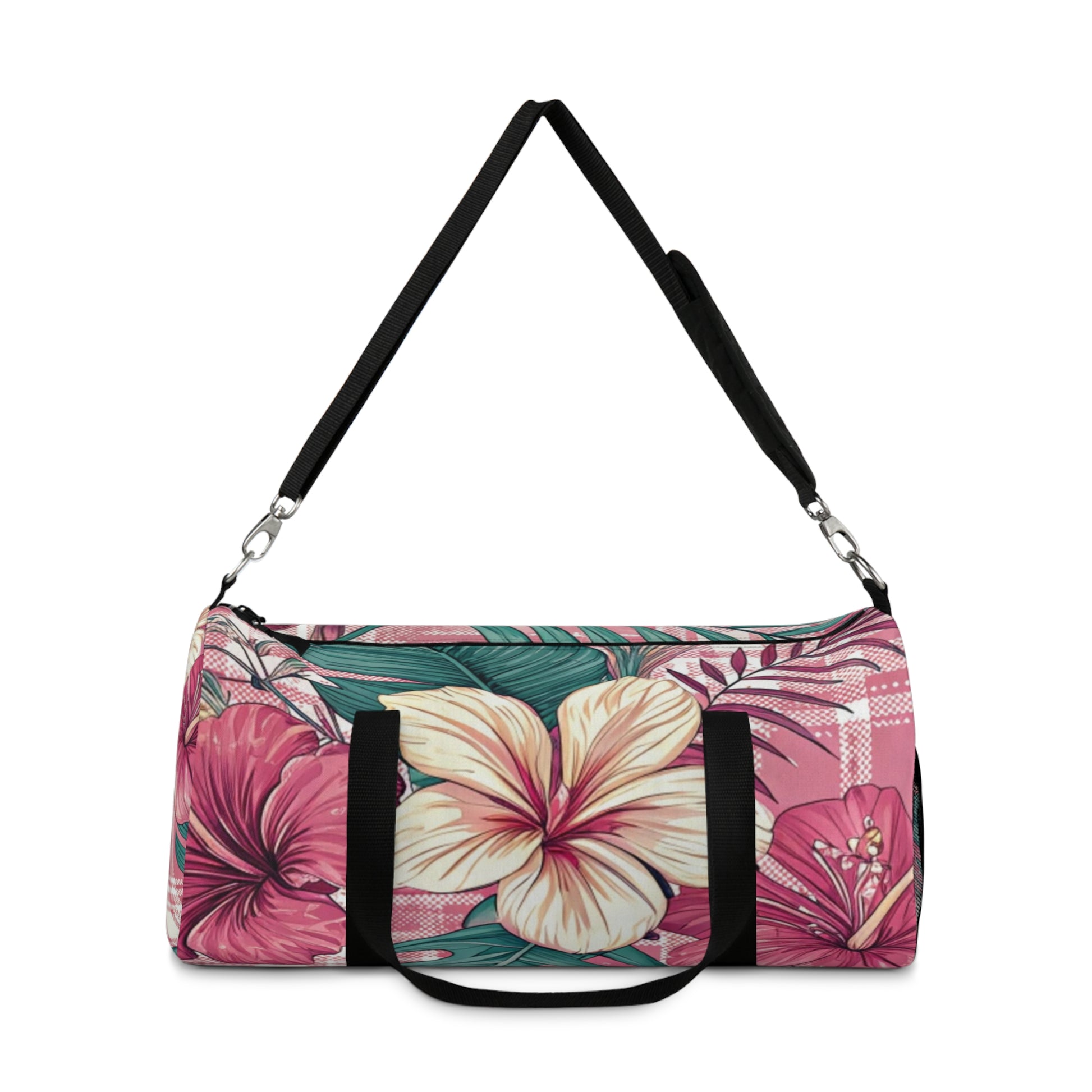 Plaid x Floral Burgundy and Green Duffel Bag, Artsulli - Art is Long, Life is Short, Bags, , , , , , , 