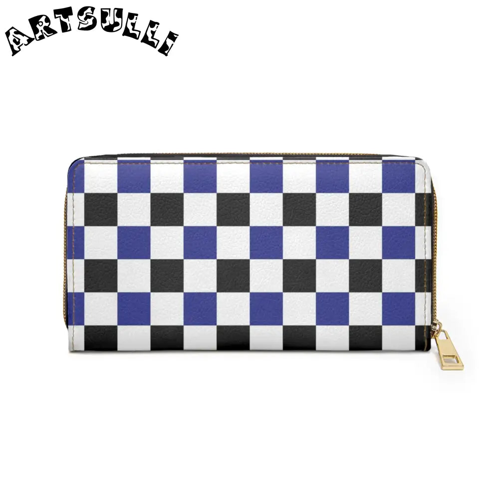 JAKKOUTTHEBXX Checkerboard Blue White and Black Zipper Wallet