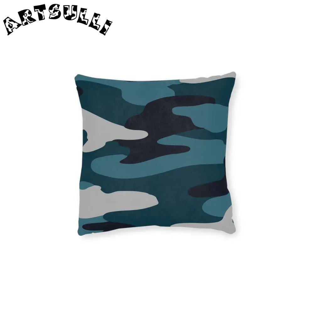 JAKKOUTTHEBXX Blue Camouflage Square Pillow JAKKOUTTHEBXX Artsulli
