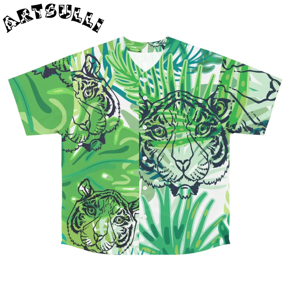 JAKKOUTTHEBXX Tropical Jungle Tigers Green Men’s Baseball Jersey