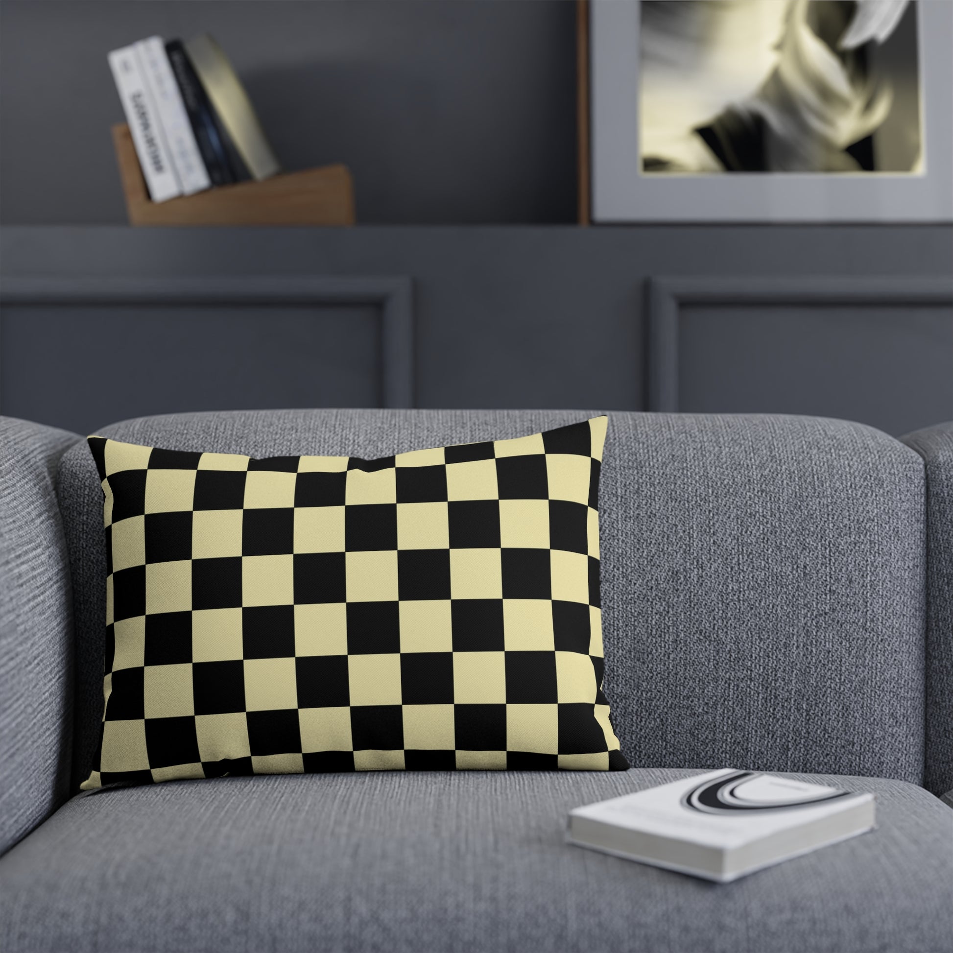 Checkerboard Black and Yellow Cushion, Artsulli - Art is Long, Life is Short, Home Decor, , , , , , , 