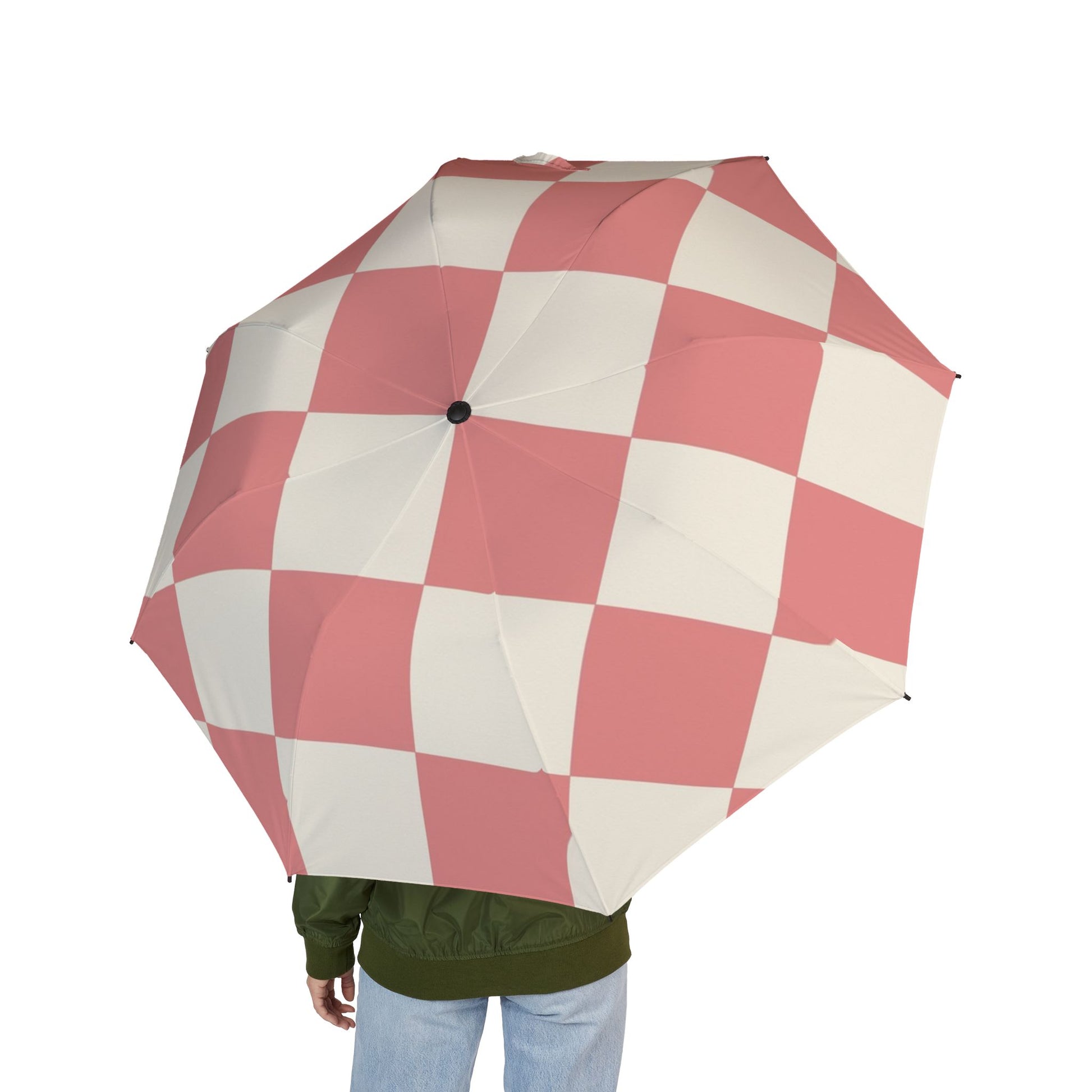 Retro Checkered Grassland Sprites Semi-Automatic Foldable Umbrella, Artsulli - Art is Long, Life is Short, Accessories, , , , , , , 