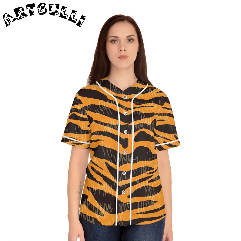 JAKKOUTTHEBXX Tiger Scratches Orange & Black Women’s Baseball Jersey