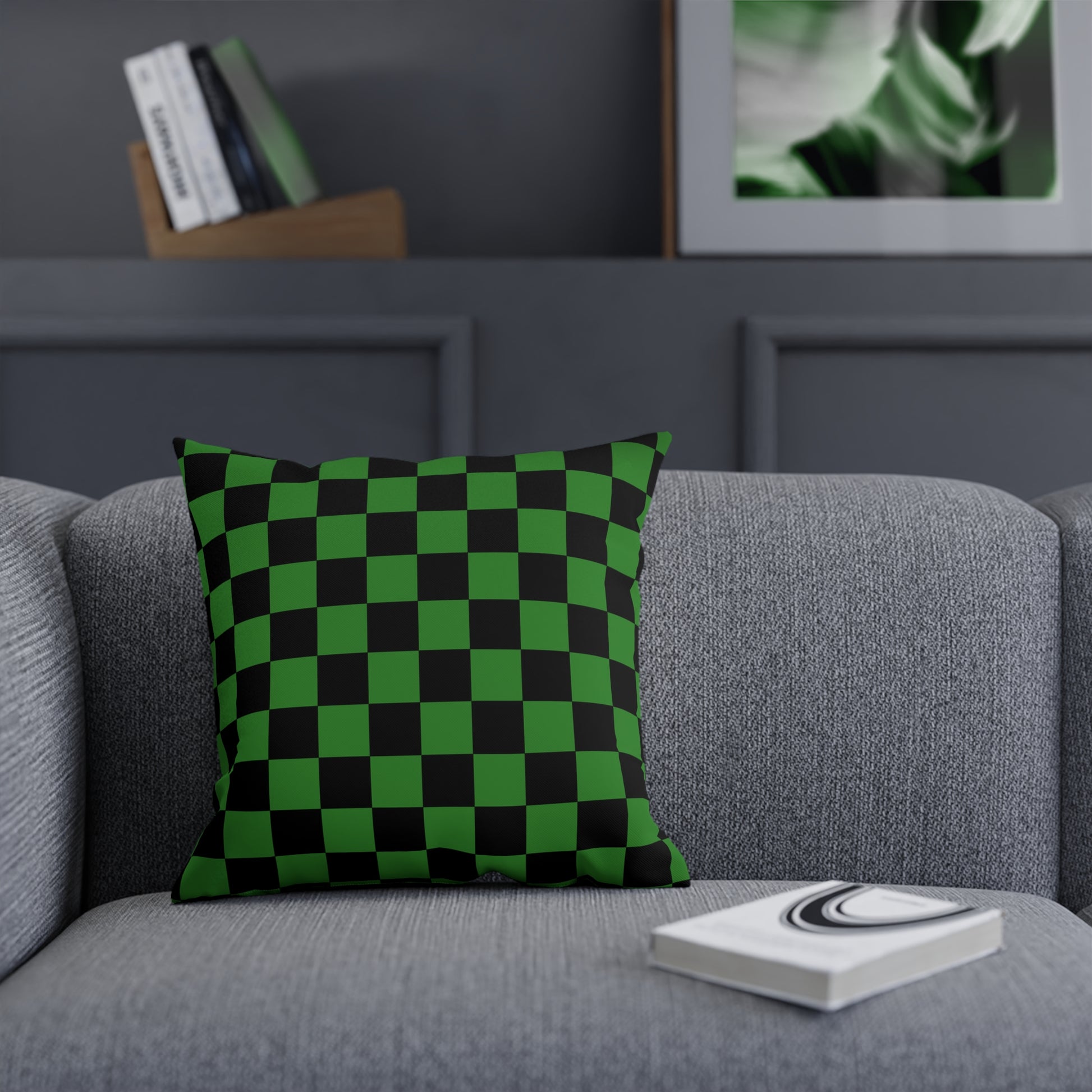 Checkerboard Green and Black Cushion, Artsulli - Art is Long, Life is Short, Home Decor, , , , , , , 