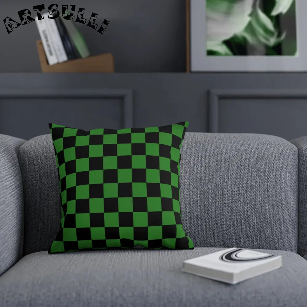 JAKKOUTTHEBXX Checkerboard Green and Black Cushion JAKKOUTTHEBXX