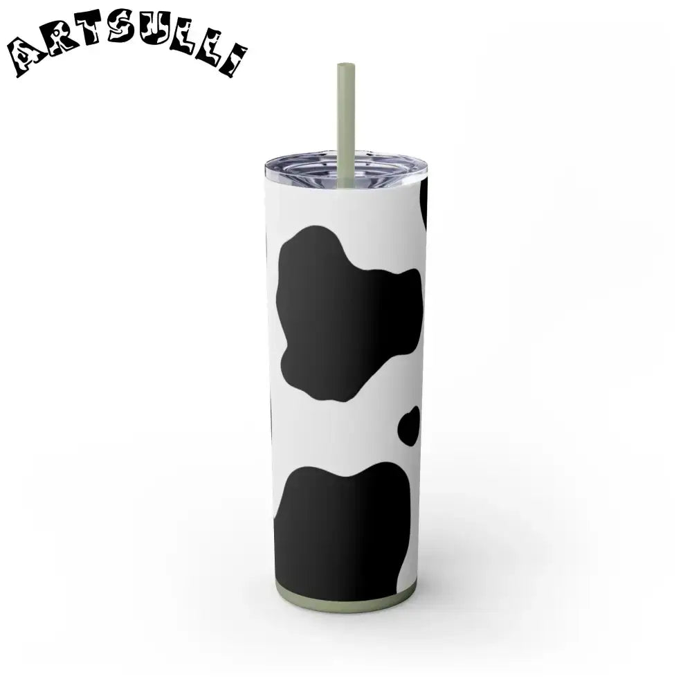 JAKKOUTTHEBXX White cow print skinny tumbler with clear lid