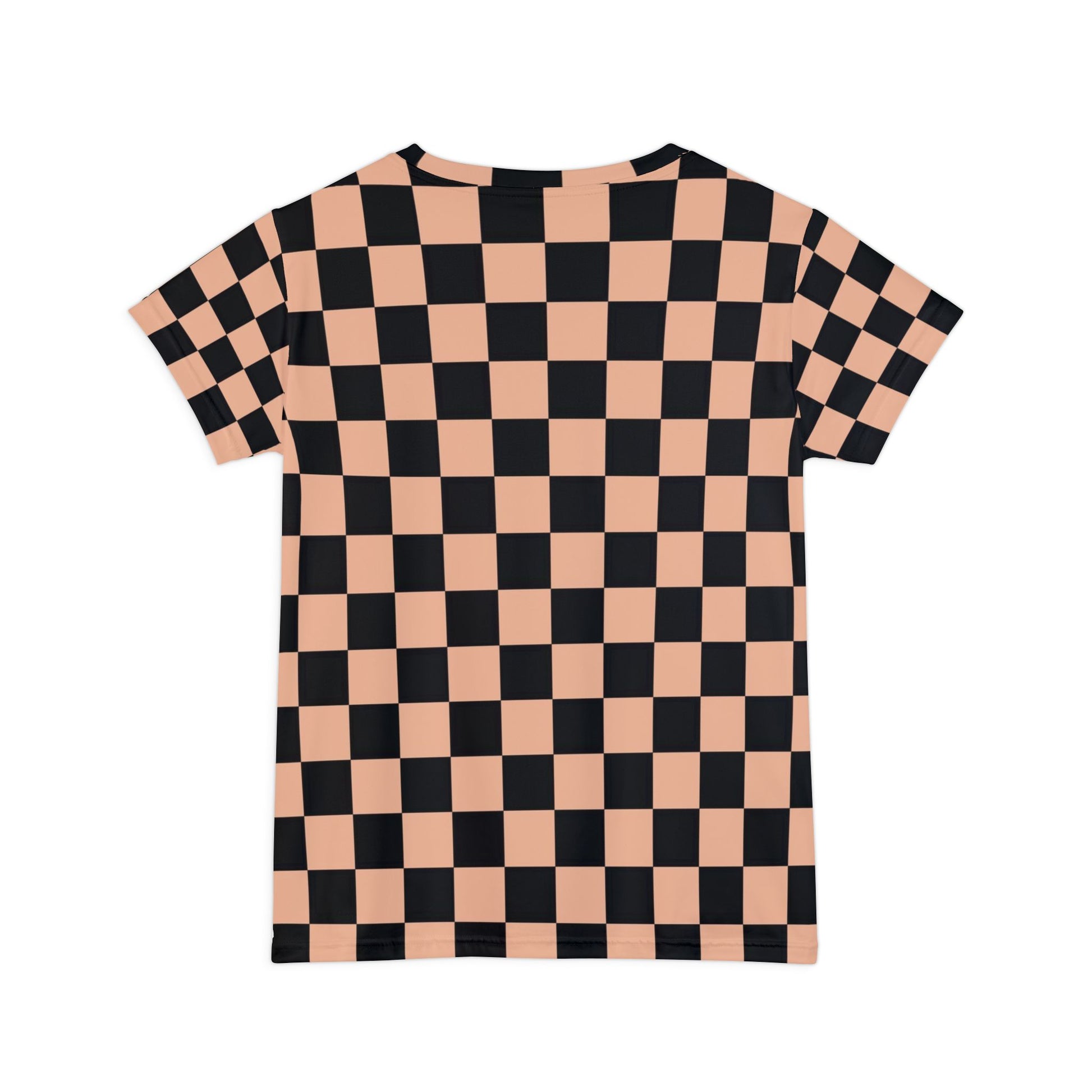 Checkerboard Soft Orange and Black Women's Short Sleeve Shirt (AOP), Artsulli - Art is Long, Life is Short, All Over Prints, , , , , , , 