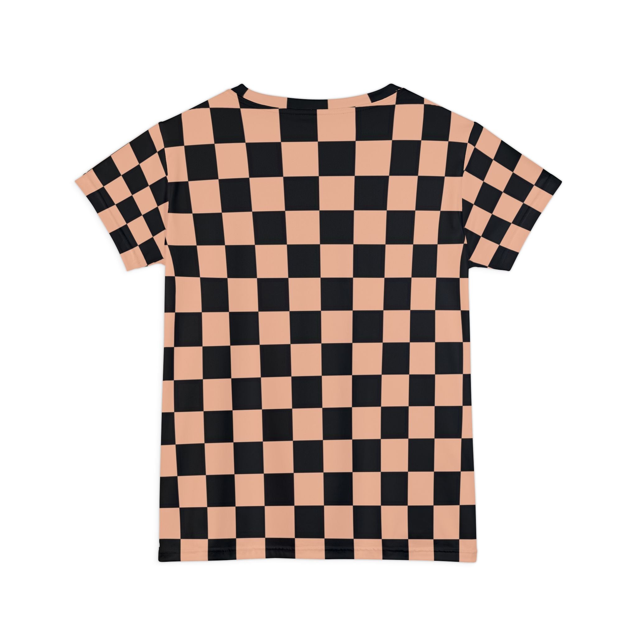 Checkerboard Soft Orange and Black Women's Short Sleeve Shirt (AOP), Artsulli - Art is Long, Life is Short, All Over Prints, , , , , , , 