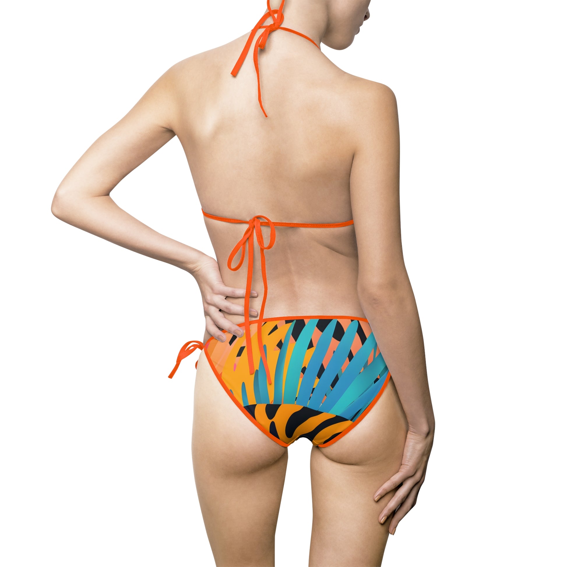 Palm Leaves x Tiger Stripes Orange and Blue Women's Bikini Swimsuit (AOP), Artsulli - Art is Long, Life is Short, All Over Prints, , , , , , , 
