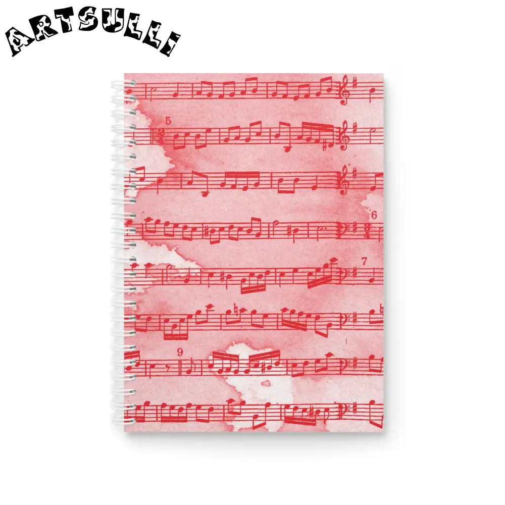 JAKKOUTTHEBXX Red Watercolor Musical Notation Spiral Notebook 2025