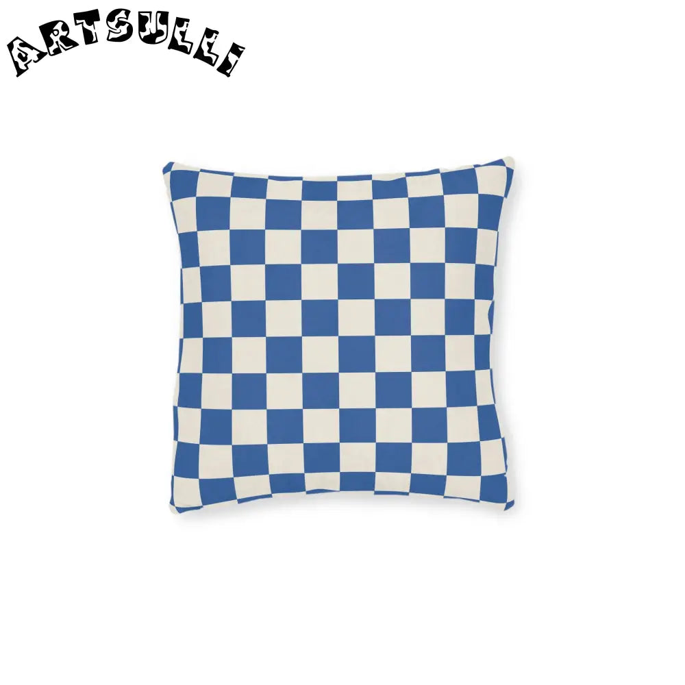 JAKKOUTTHEBXX Checkerboard Blue Square Pillow JAKKOUTTHEBXX Artsulli