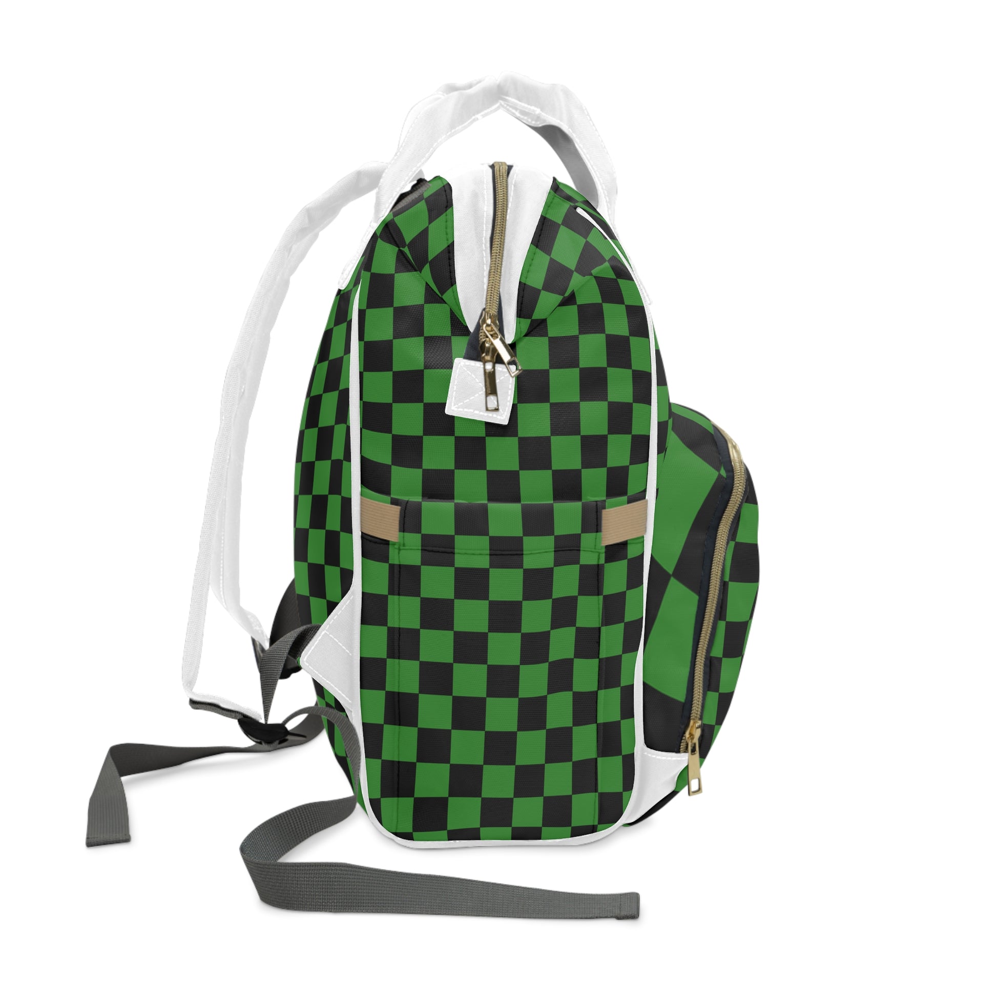 Checkerboard Green and Black Multifunctional Diaper Backpack, Artsulli - Art is Long, Life is Short, Bags, , , , , , , 