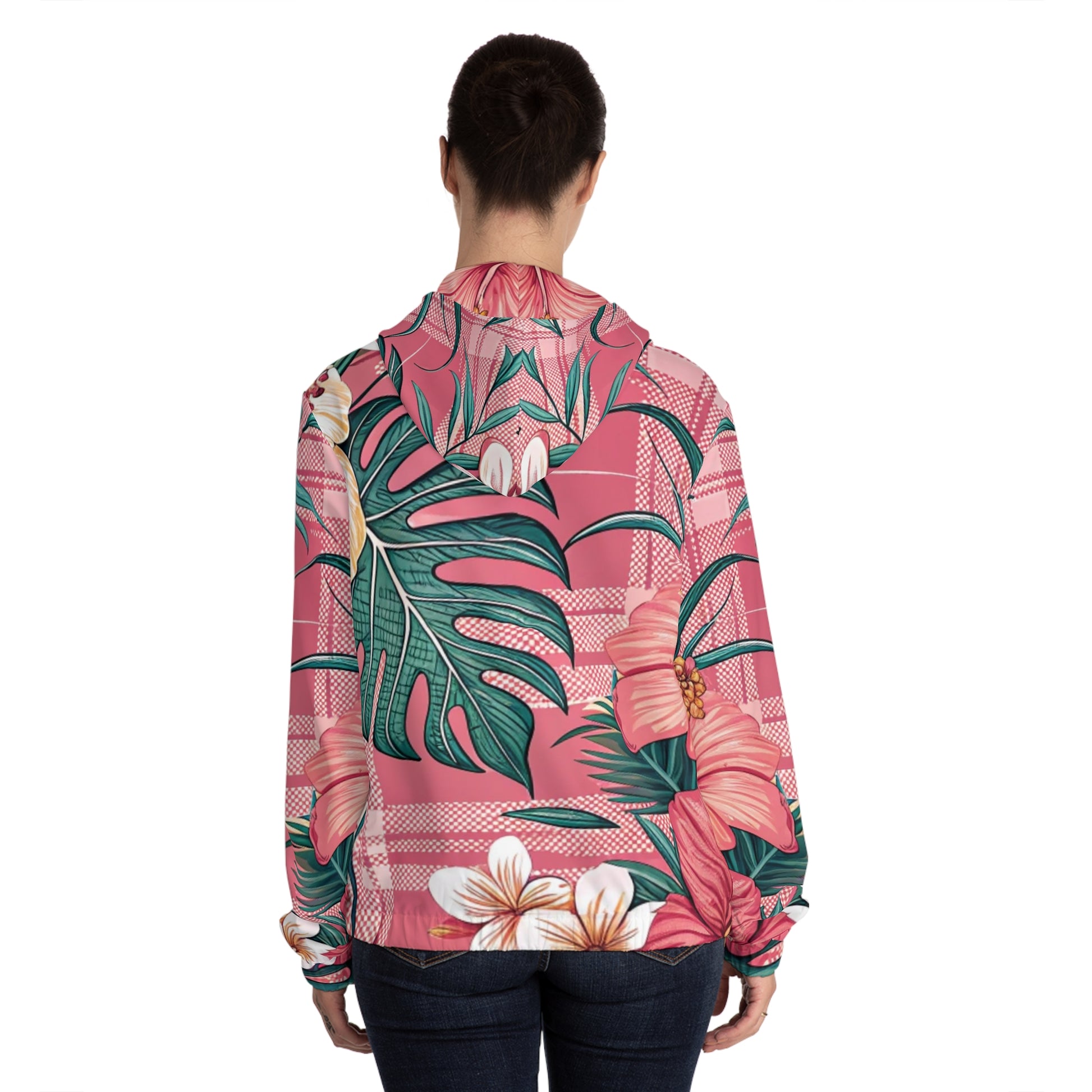 Plaid x Floral Burgundy Women’s Full-Zip Hoodie (AOP), Artsulli - Art is Long, Life is Short, All Over Prints, , , , , , , 