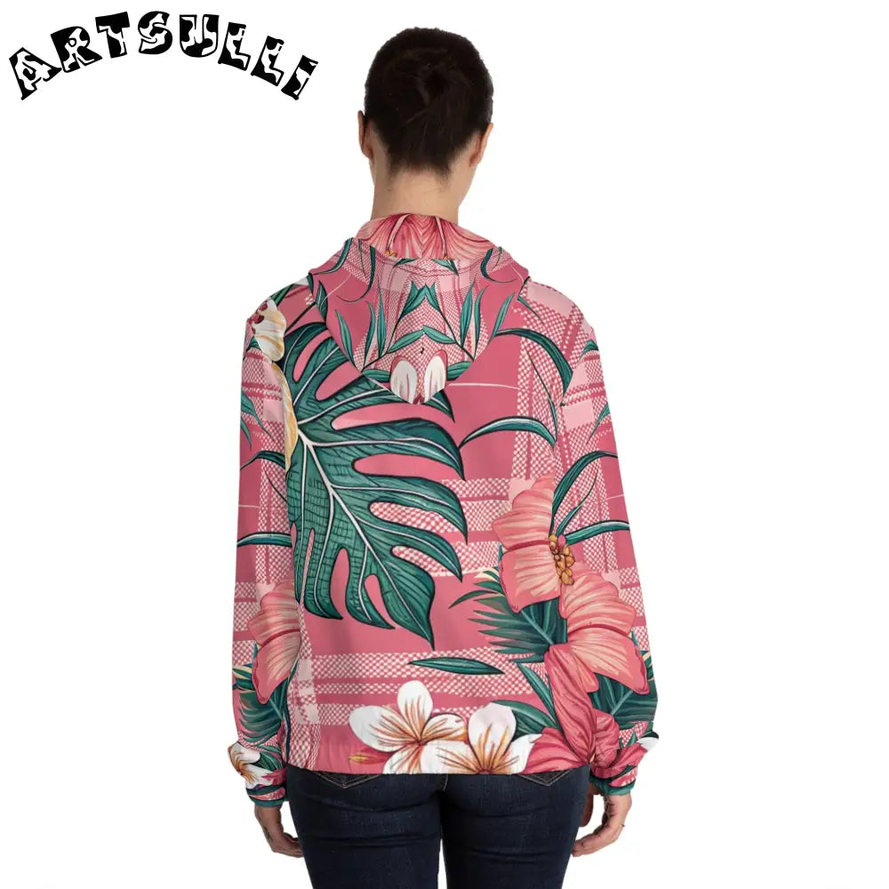 JAKKOUTTHEBXX Plaid x Floral Burgundy Women’s Full-Zip Hoodie (AOP)
