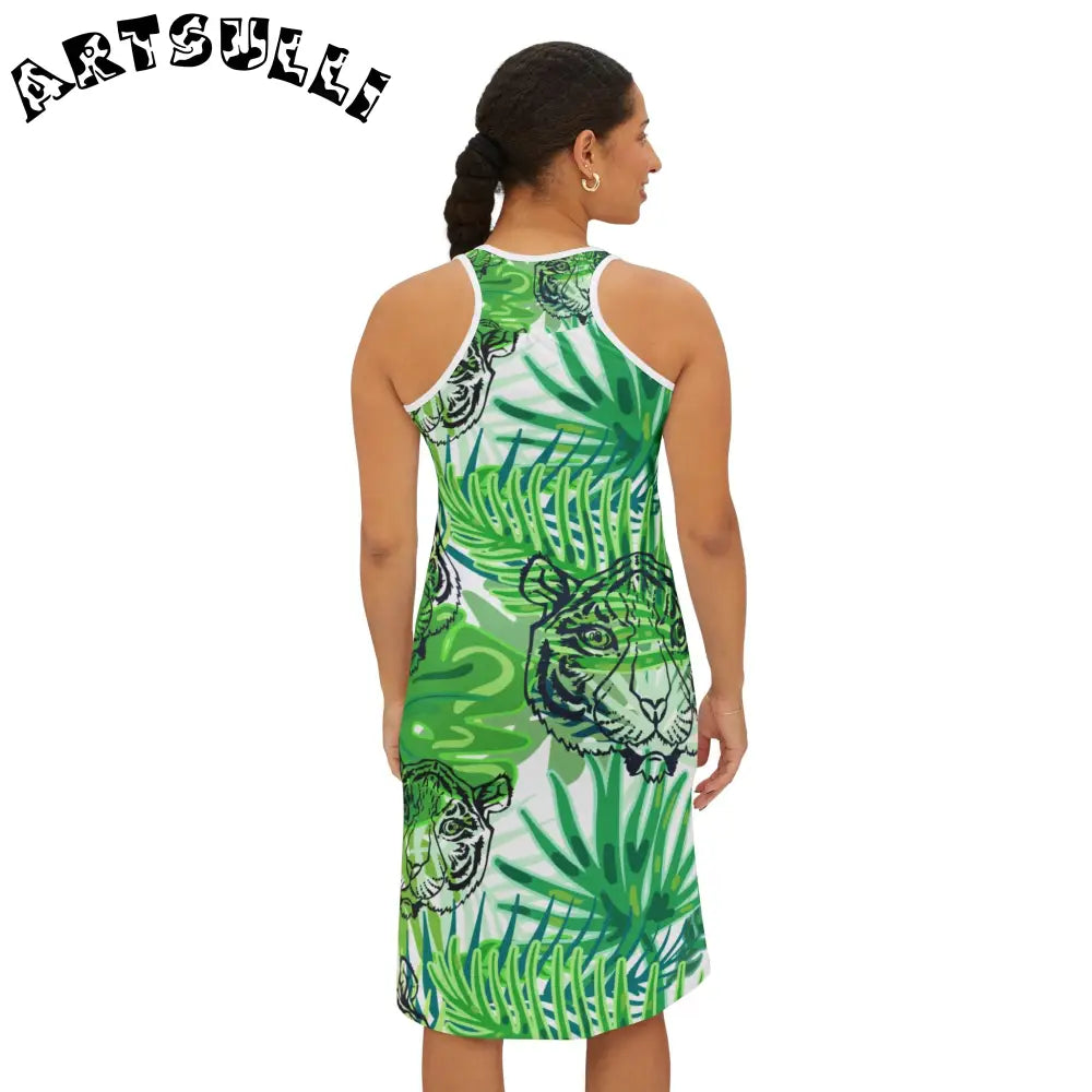 JAKKOUTTHEBXX Tropical Jungle Tigers Green Women’s Racerback Dress