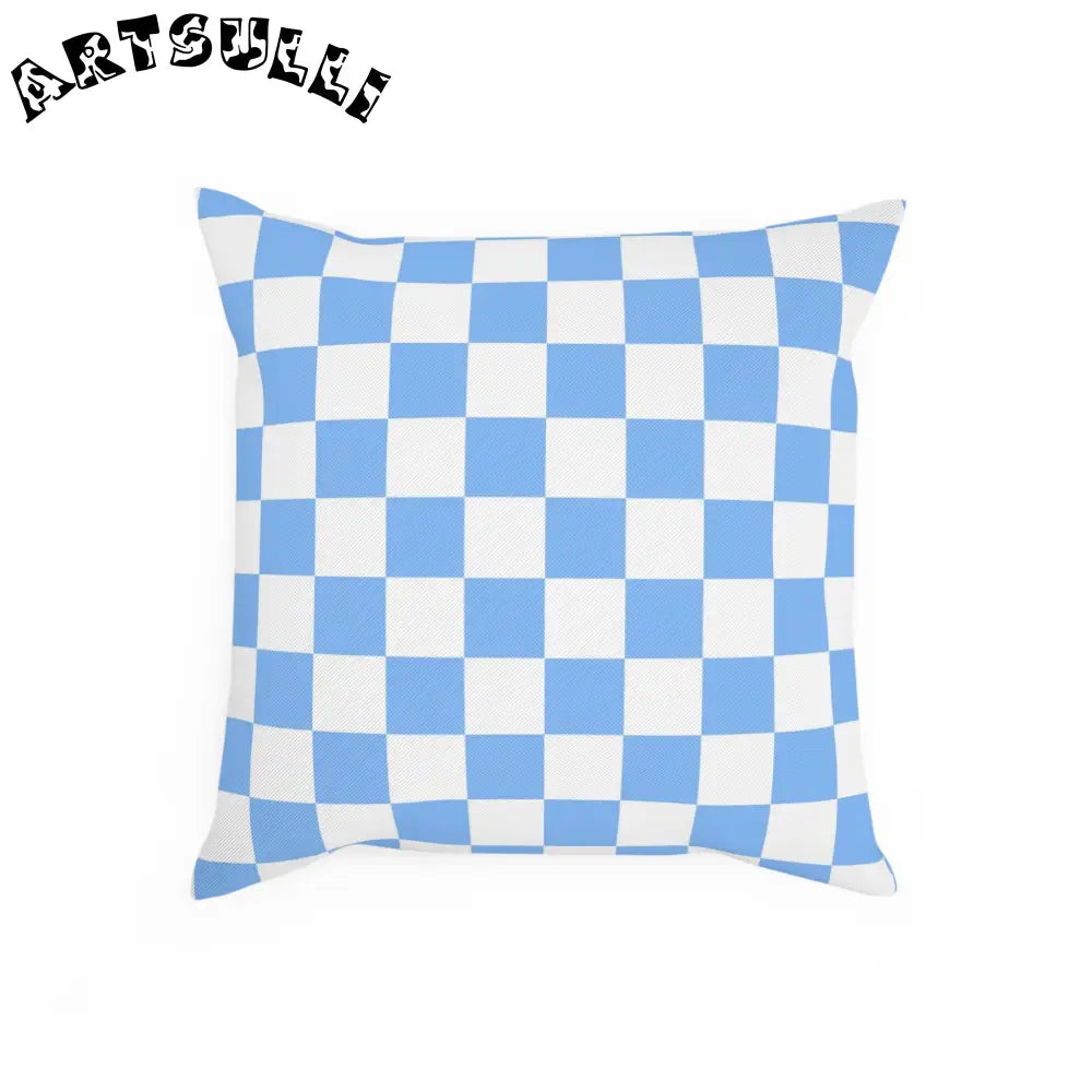JAKKOUTTHEBXX Checkerboard White and Light Blue Cushion