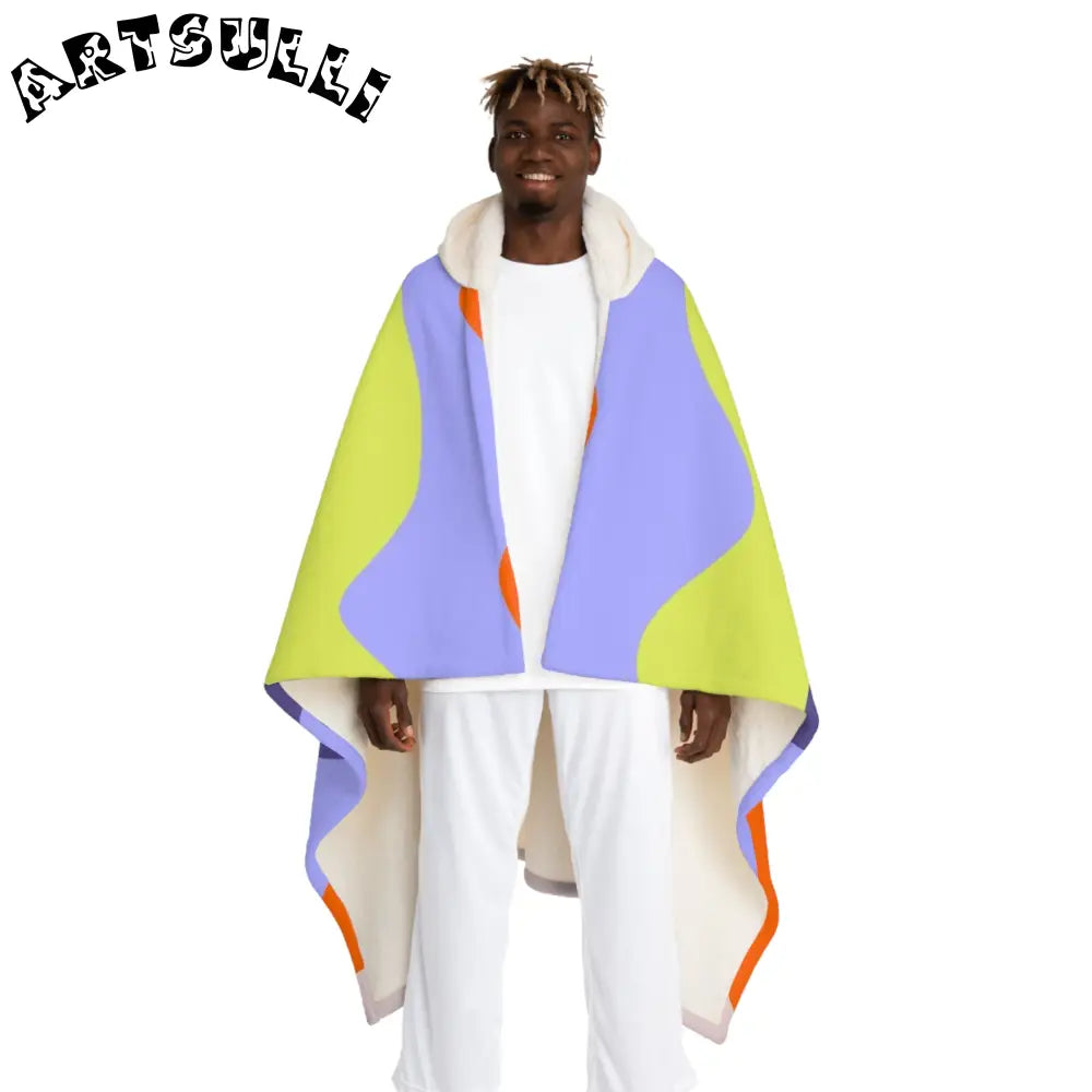 JAKKOUTTHEBXX Waves Red and Blue Hooded Sherpa Fleece Blanket