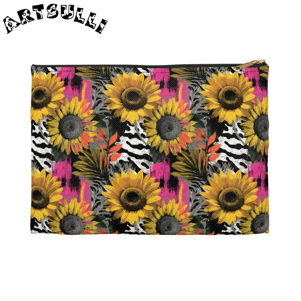 Zebra Stripes x Sunflowers II  Multi-Color Accessory Pouch, Artsulli - Art is Long, Life is Short, Bags, Size, Small, Color, Black zipper, , , 18649498532069605916