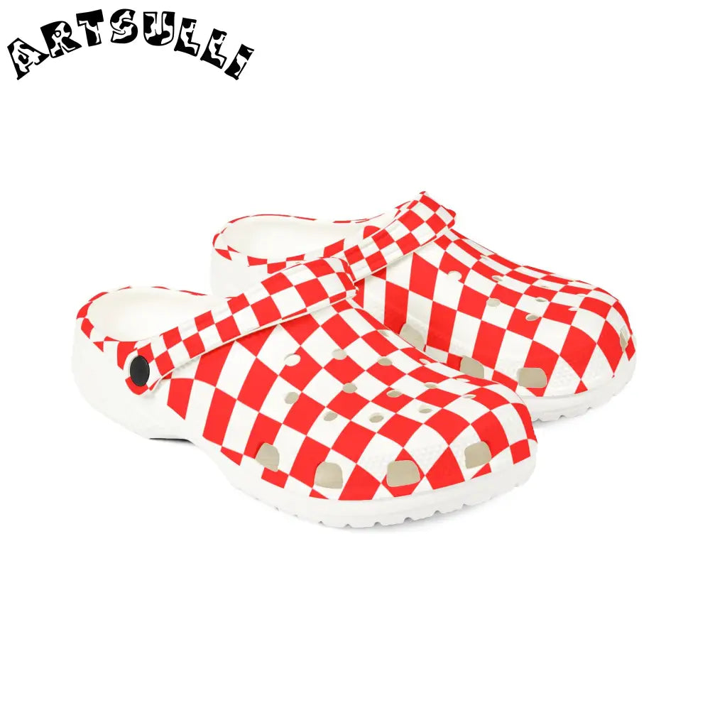 JAKKOUTTHEBXX Checkerboard Red and White EVA Foam Rubber Shoes (AOP)