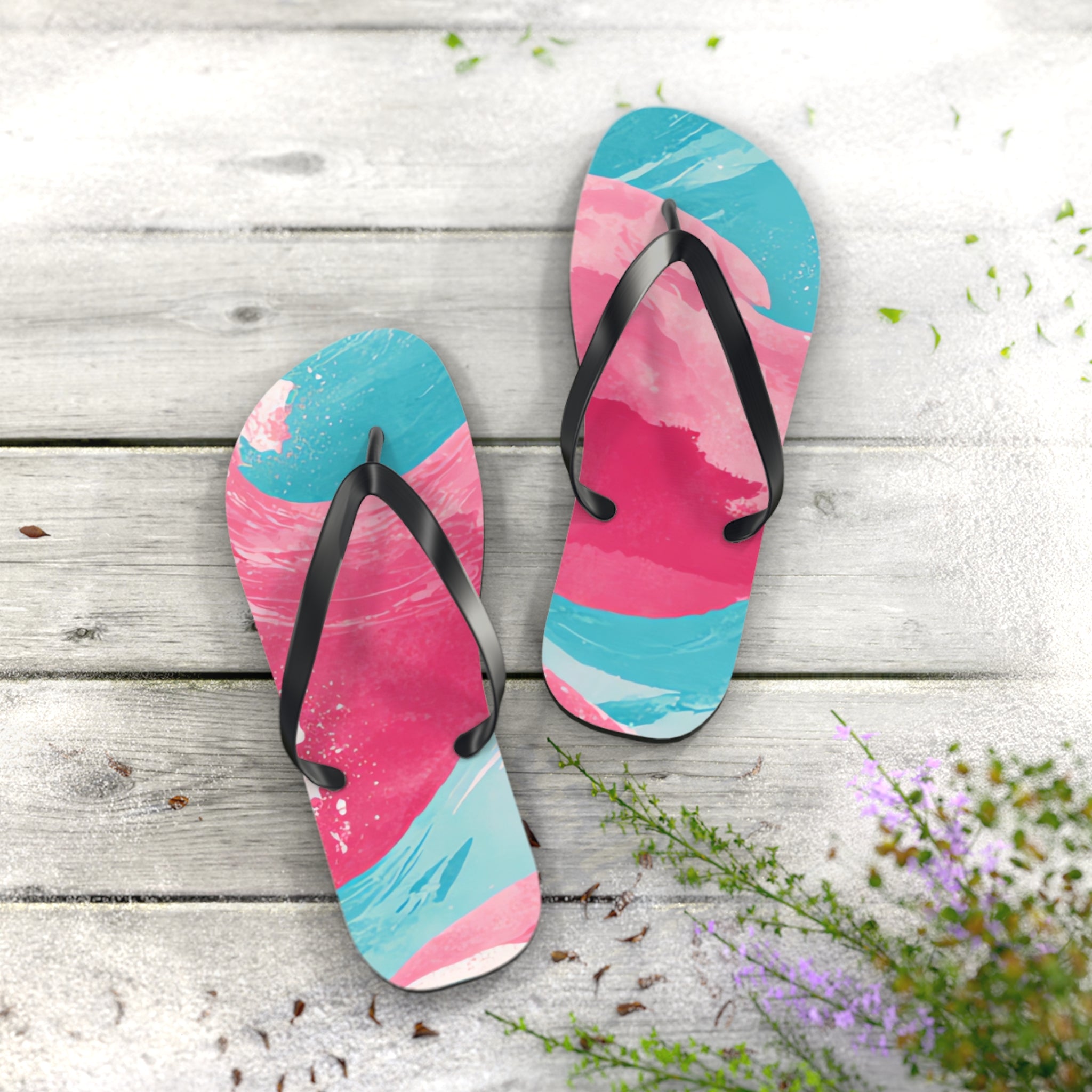 The Great Pastelwave Pink and Blue Flip Flops, Artsulli - Art is Long, Life is Short, Shoes, , , , , , , 