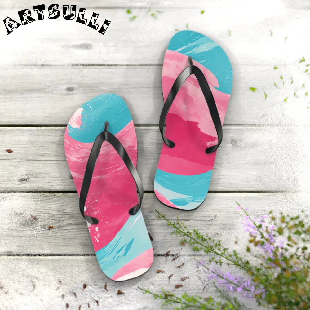 JAKKOUTTHEBXX The Great Pastelwave Pink and Blue Flip Flops