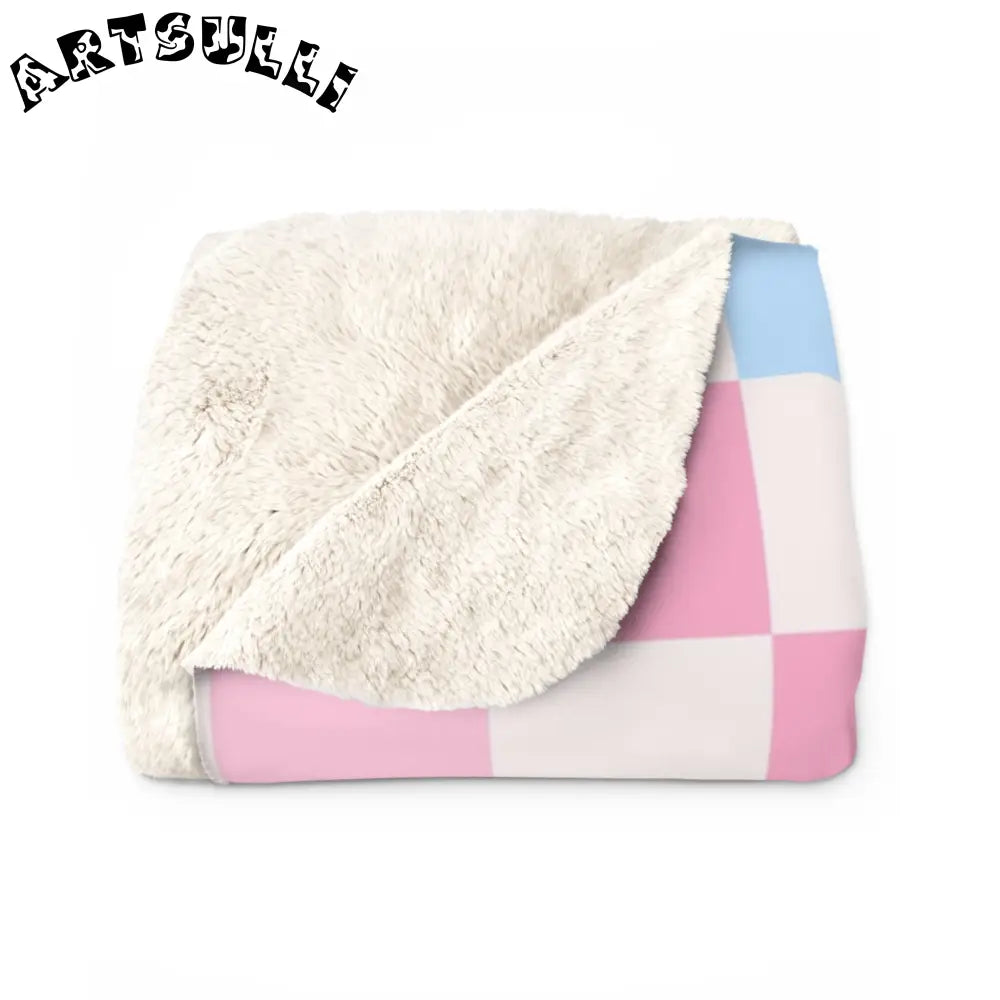 JAKKOUTTHEBXX Checkerboard Pink and Blue Sherpa Fleece Blanket
