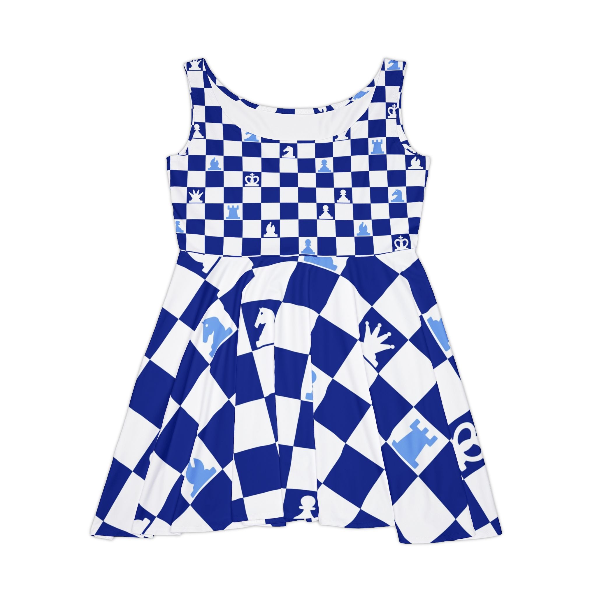 Chessboard Navy Blue Women's Skater Dress (AOP), Artsulli - Art is Long, Life is Short, All Over Prints, Size, XS, , , , , 36318105667544804306