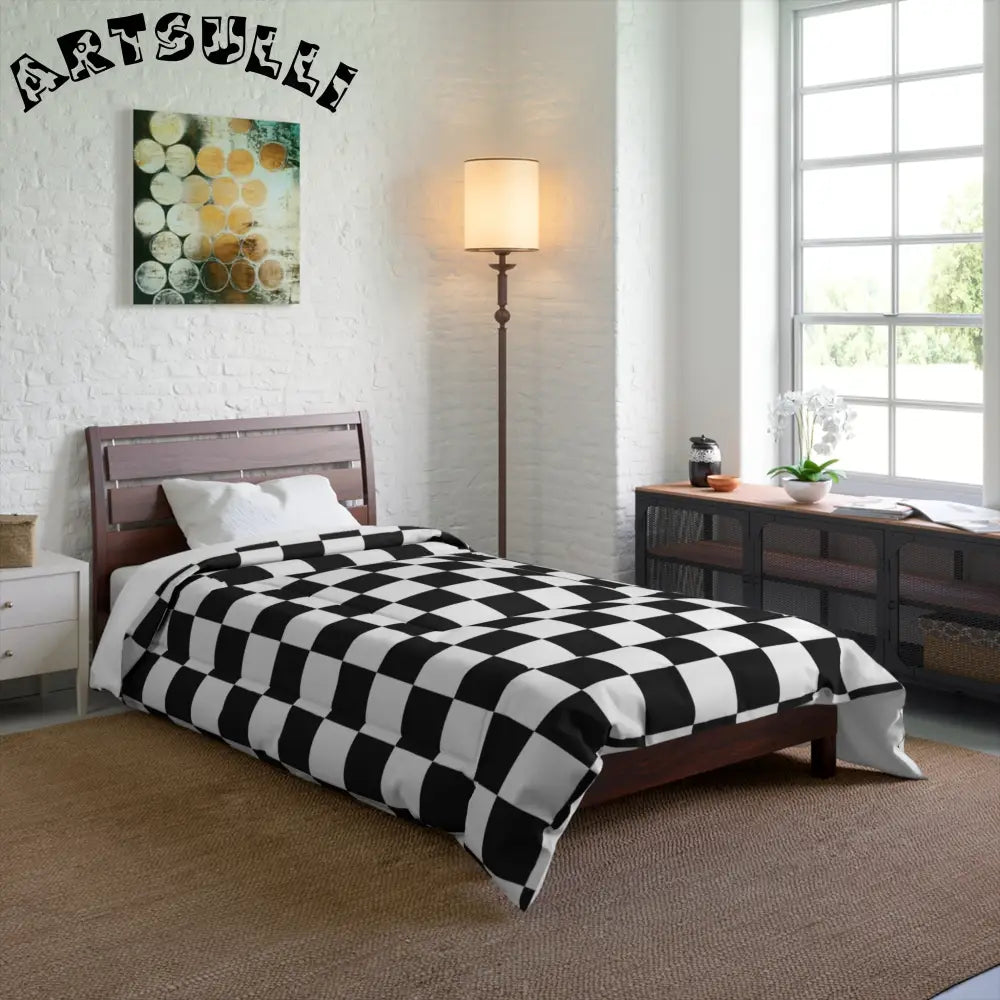 JAKKOUTTHEBXX Checkerboard White and Black Comforter JAKKOUTTHEBXX