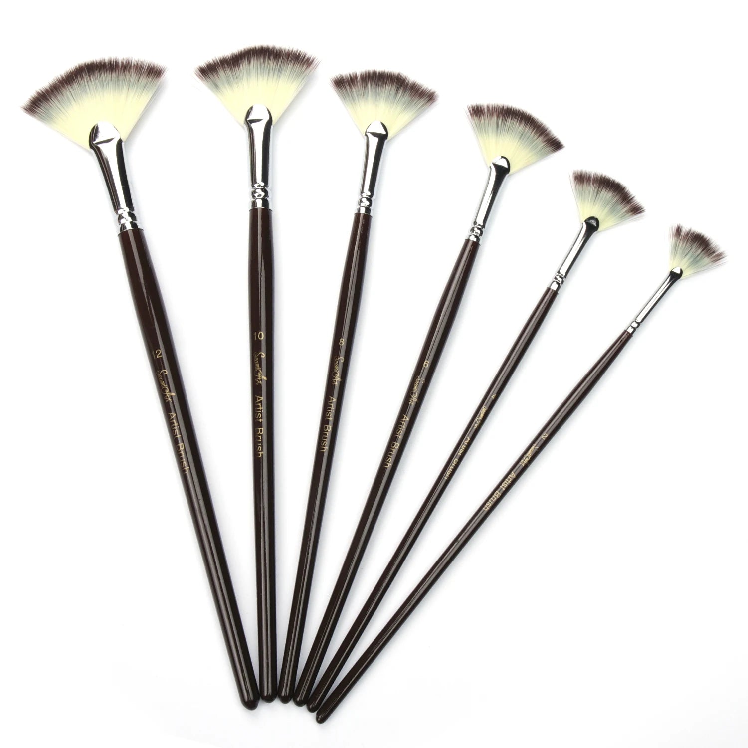 SeamiArt 6Pcs Fan Shaped Nylon Hair Gouache Watercolor Paint Brush Set for School Painting Drawing Painting Brush Art Supplies