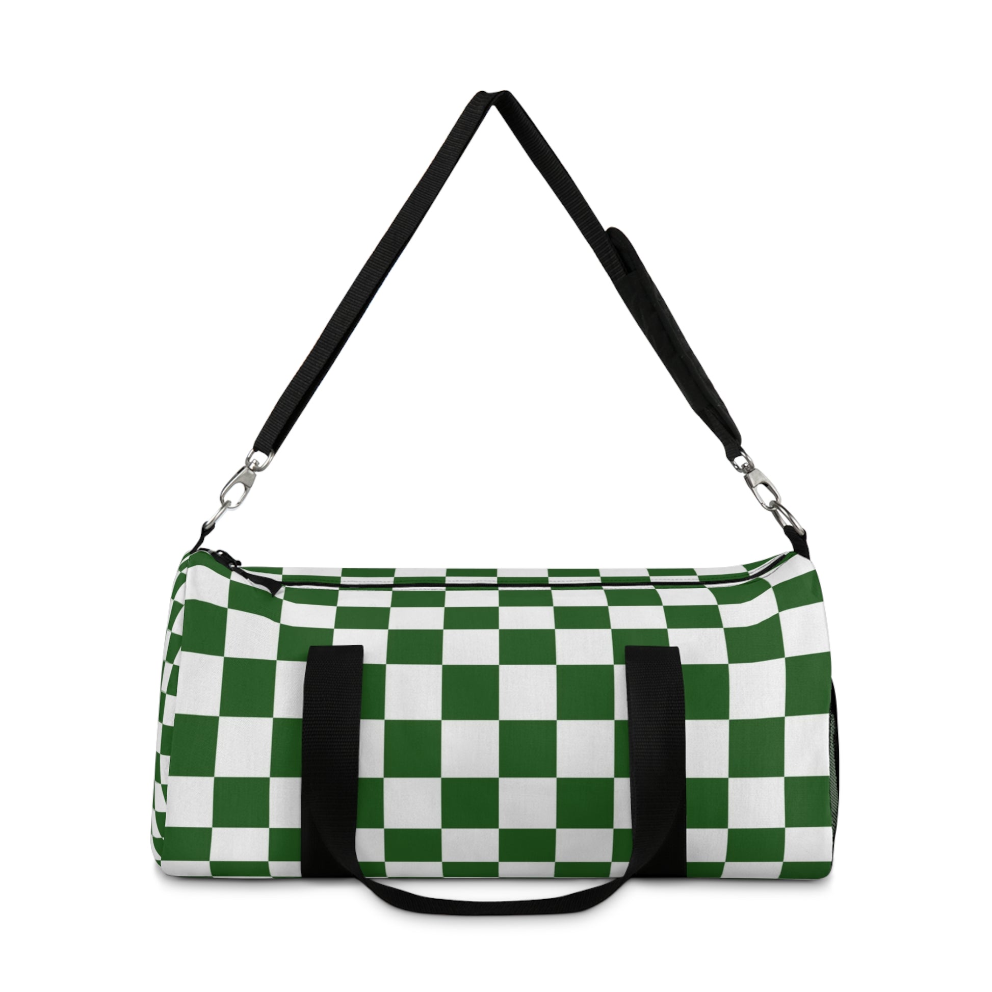 Checkerboard White and Dark Green Duffel Bag, Artsulli - Art is Long, Life is Short, Bags, , , , , , , 
