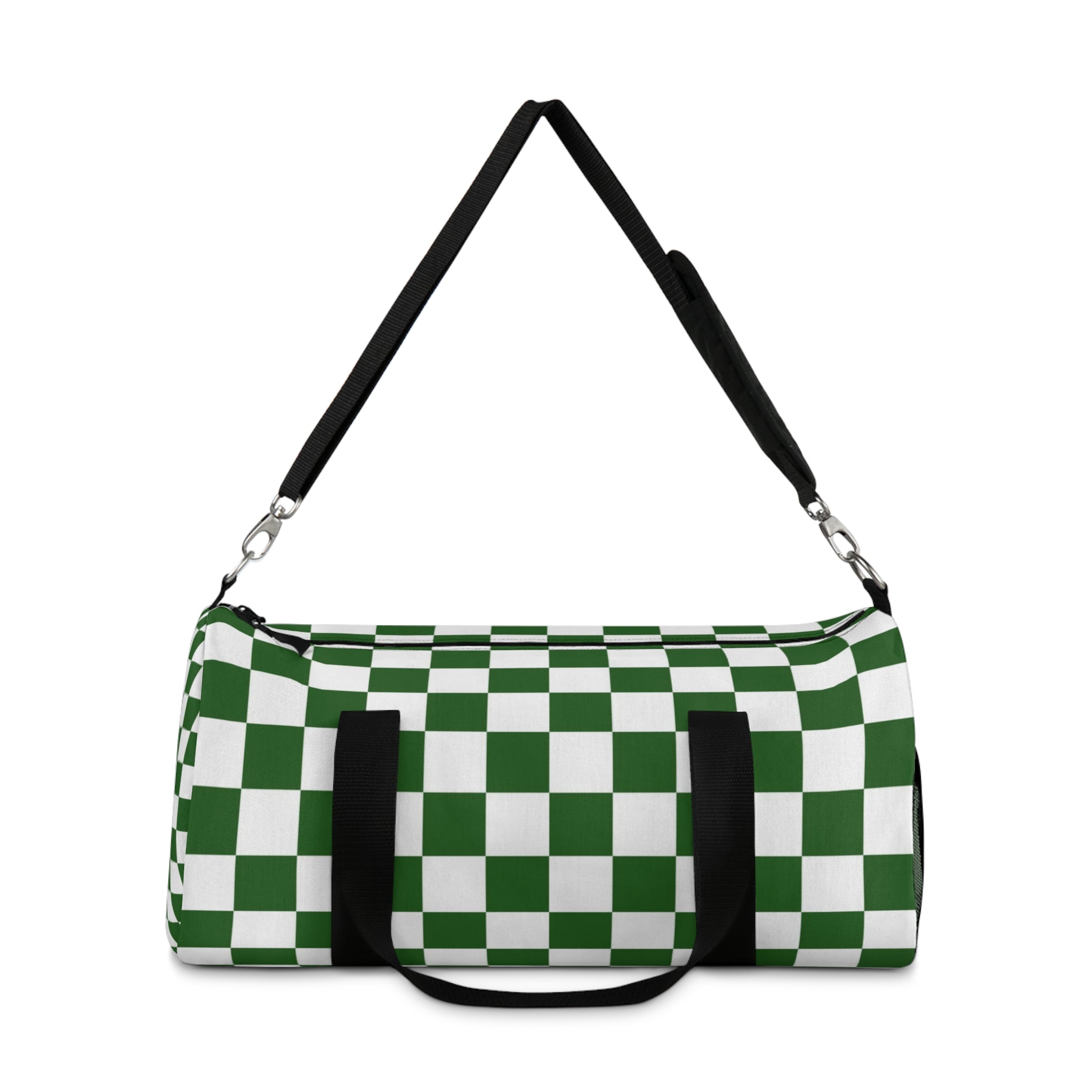 Checkerboard White and Dark Green Duffel Bag, Artsulli - Art is Long, Life is Short, Bags, , , , , , , 