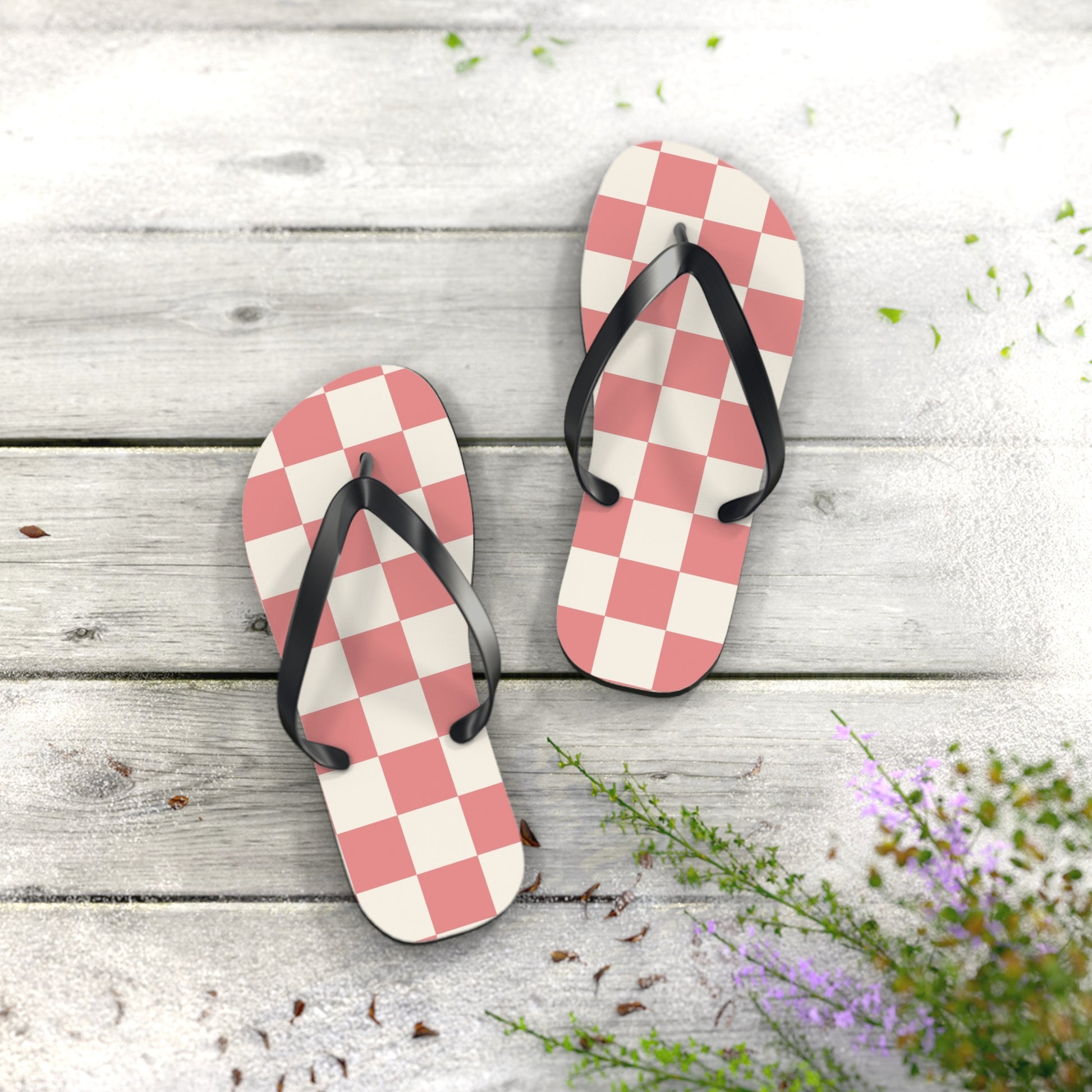 Retro Checkered Grassland Sprites Flip Flops, Artsulli - Art is Long, Life is Short, Shoes, , , , , , , 