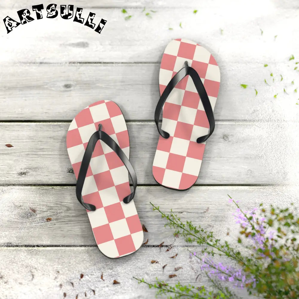 JAKKOUTTHEBXX Retro Checkered Grassland Sprites Flip Flops
