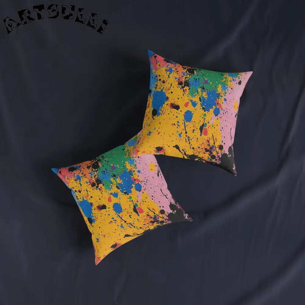 JAKKOUTTHEBXX The Colors Of Paint Splatter Square Pillow