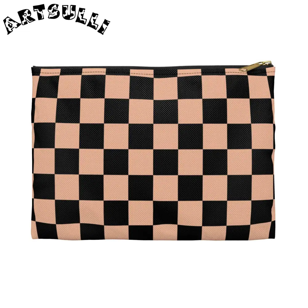 JAKKOUTTHEBXX Checkerboard Soft Orange and Black Accessory Pouch