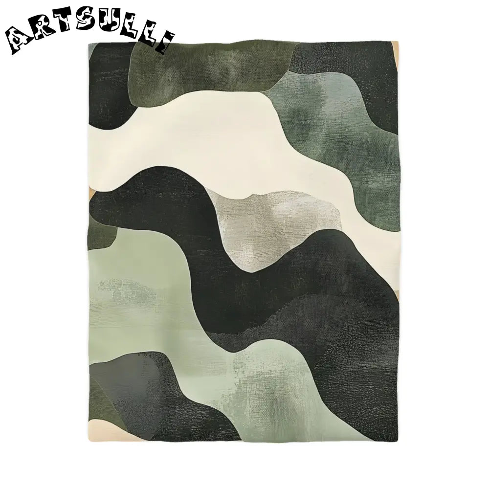 JAKKOUTTHEBXX Abstract Green Black Off White Wavy Pattern Duvet
