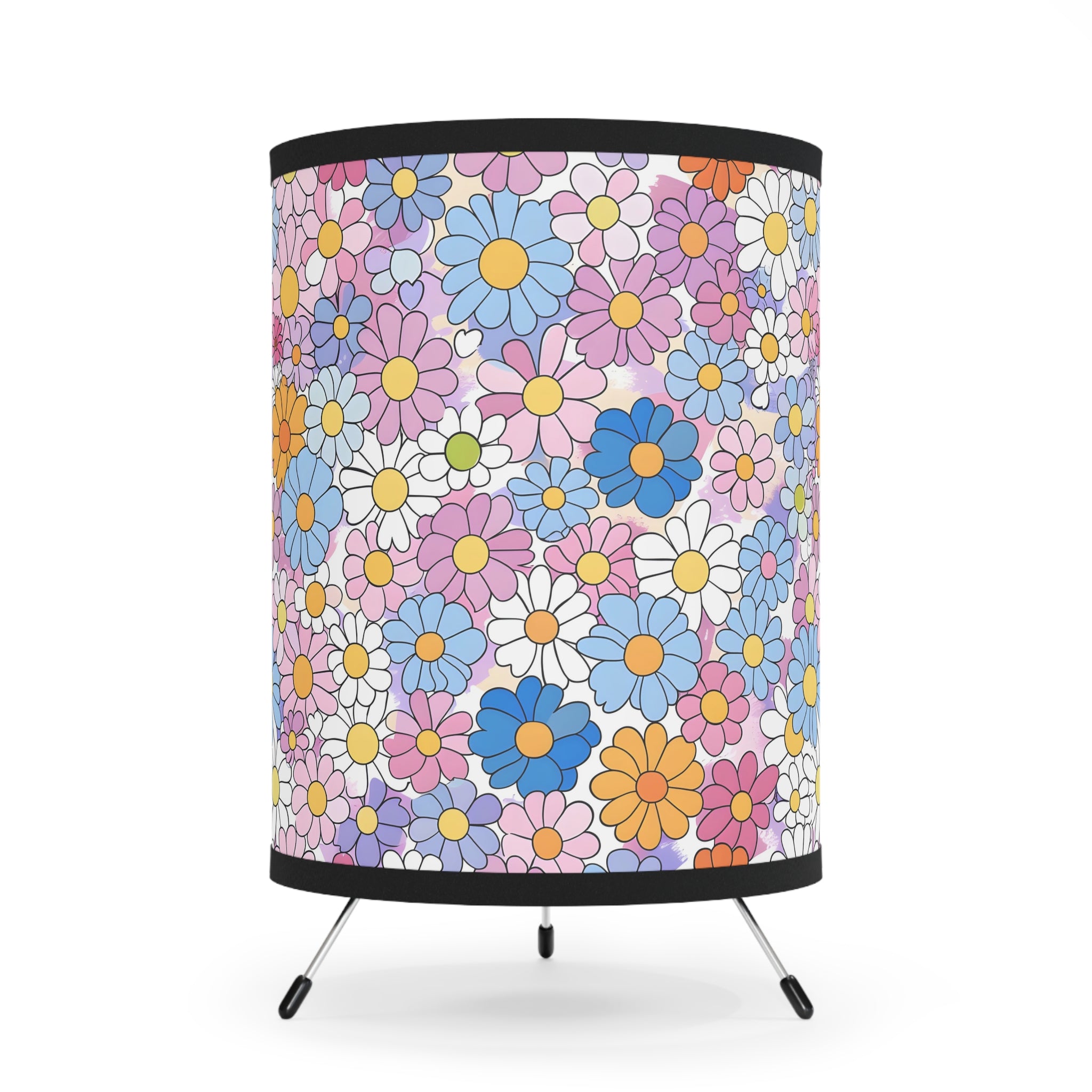 Flower Hour Purple and Blue Tripod Lamp with High-Res Printed Shade, US\CA plug, Artsulli - Art is Long, Life is Short, Home Decor, Size, One size, Color, Black, , , 52525501760425