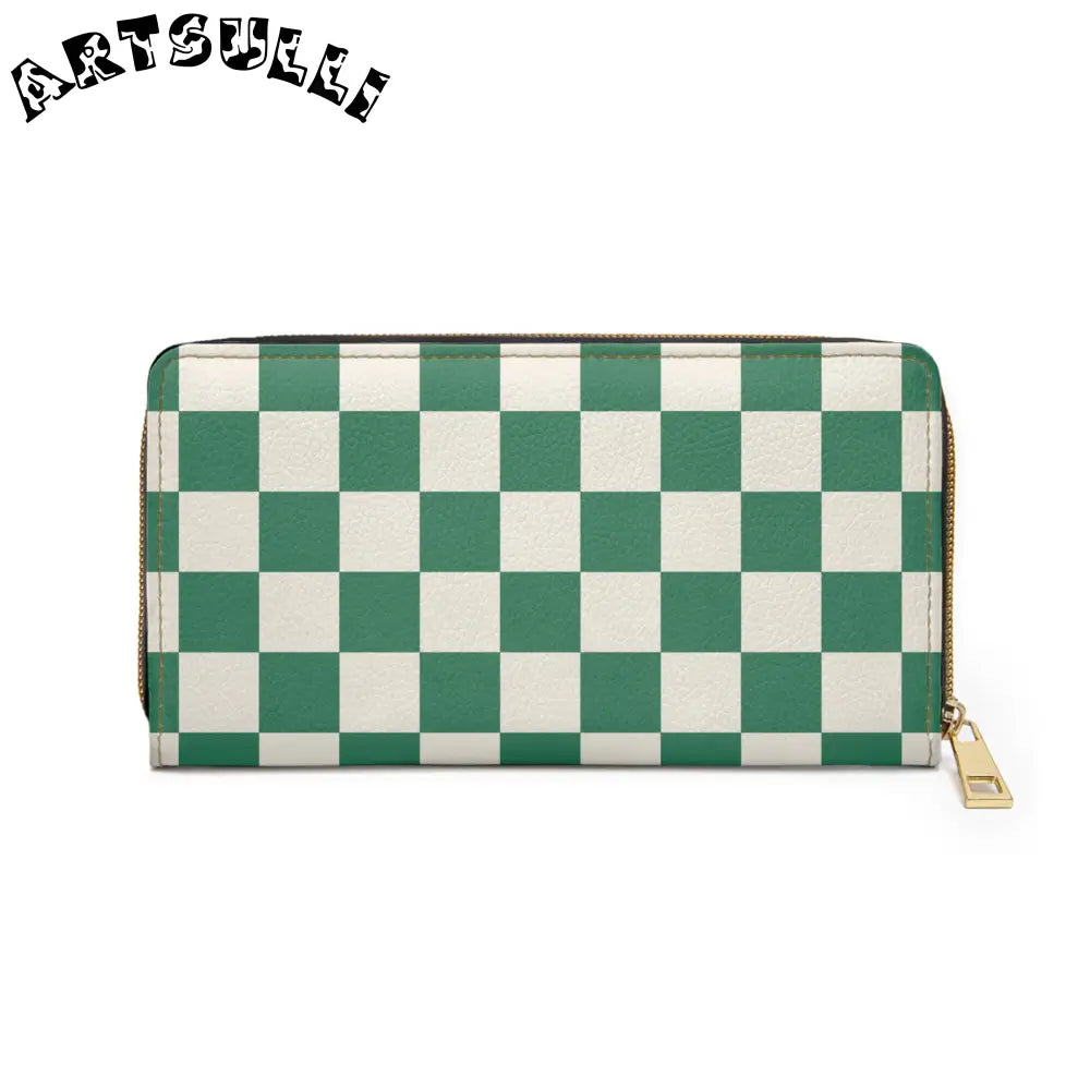 JAKKOUTTHEBXX Checkerboard Dark Green Zipper Wallet JAKKOUTTHEBXX