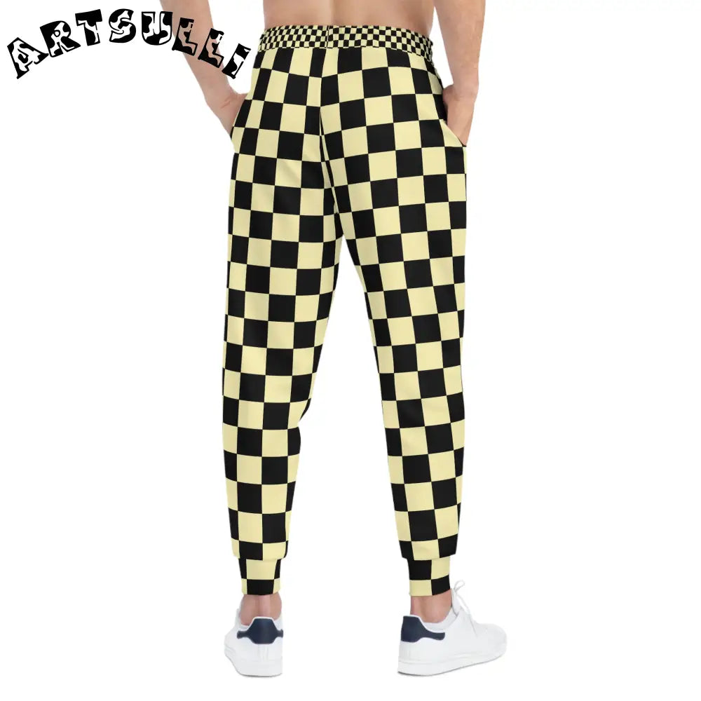 JAKKOUTTHEBXX Checkerboard Black and Yellow Athletic Joggers (AOP)