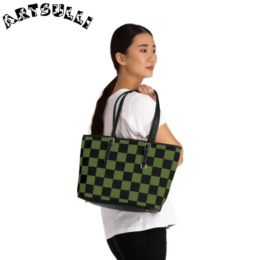 JAKKOUTTHEBXX Checkerboard Olive Green and Black PU Leather Shoulder