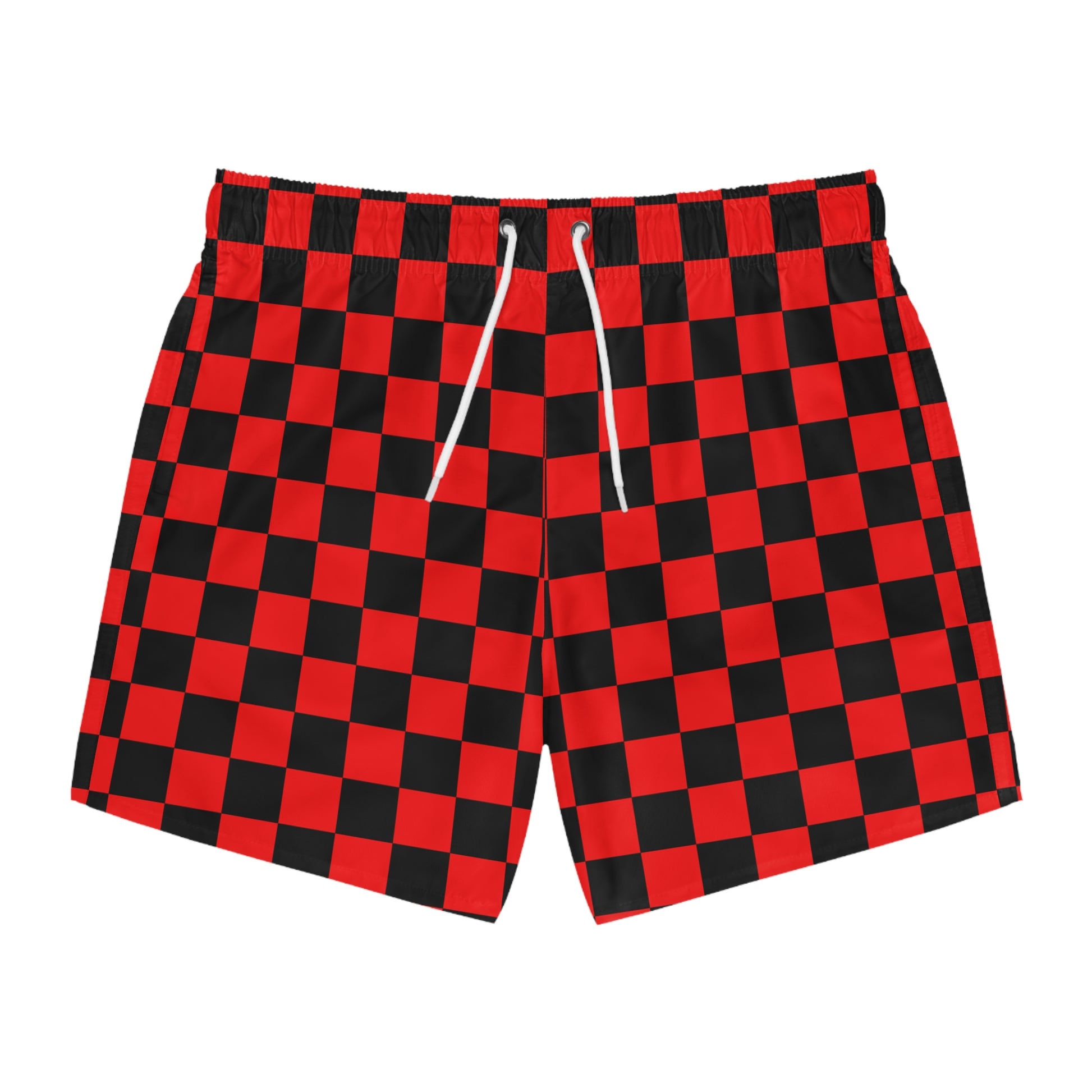 Checkerboard II Red and Black Swim Trunks (AOP), Artsulli - Art is Long, Life is Short, All Over Prints, Size, XS, Color, Seam thread color automatically matched to design, , , 79129345292614984773